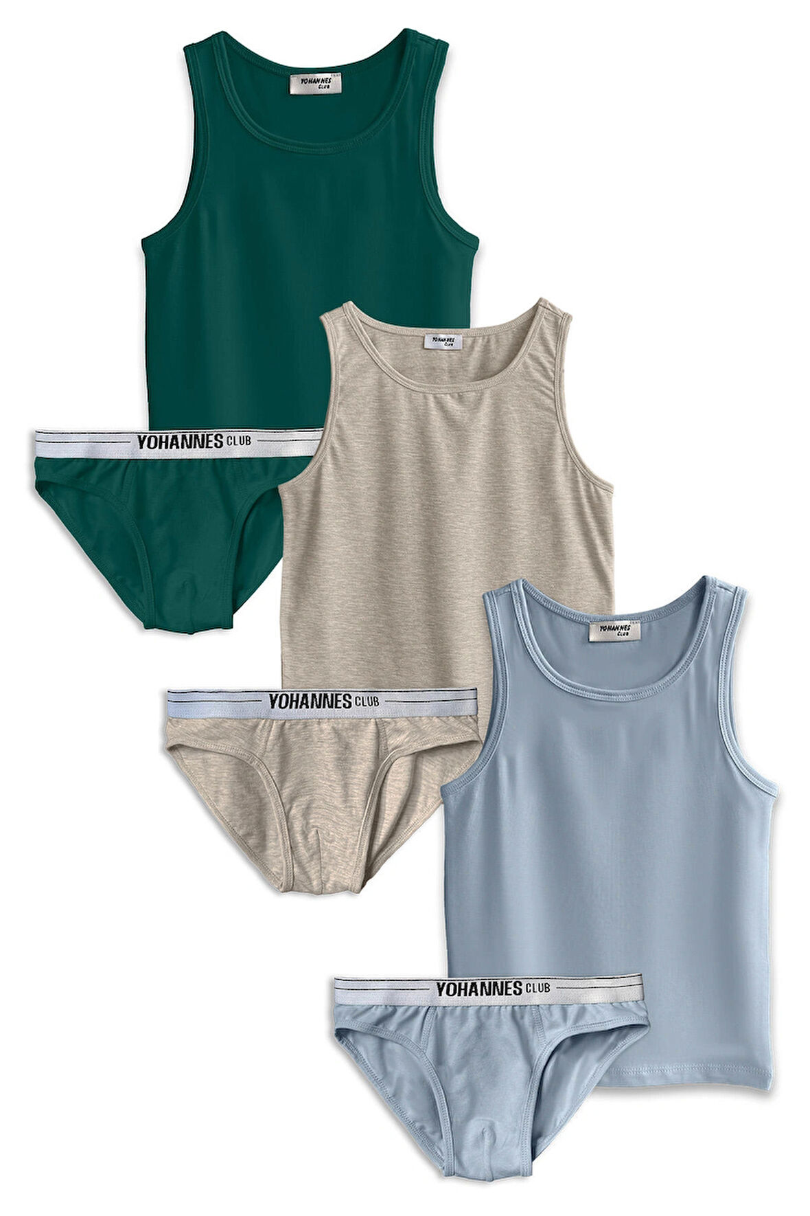 Yohannes Club, Erkek Çocuk, Pamuklu Slip&Atlet, Alt-Üst,  3 Çift Takım, Çok Renkli