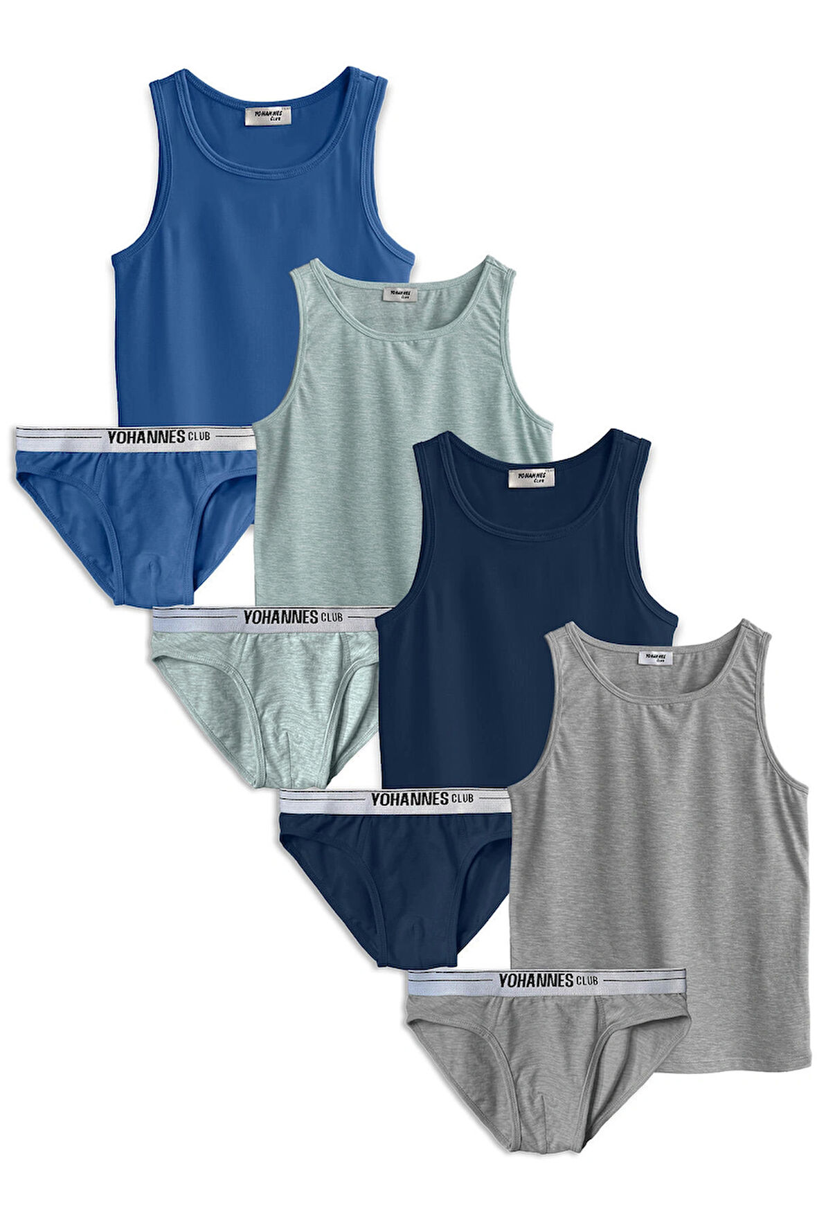 Yohannes Club, Erkek Çocuk, Pamuklu Slip&Atlet, Alt-Üst,  4 Çift Takım, Çok Renkli