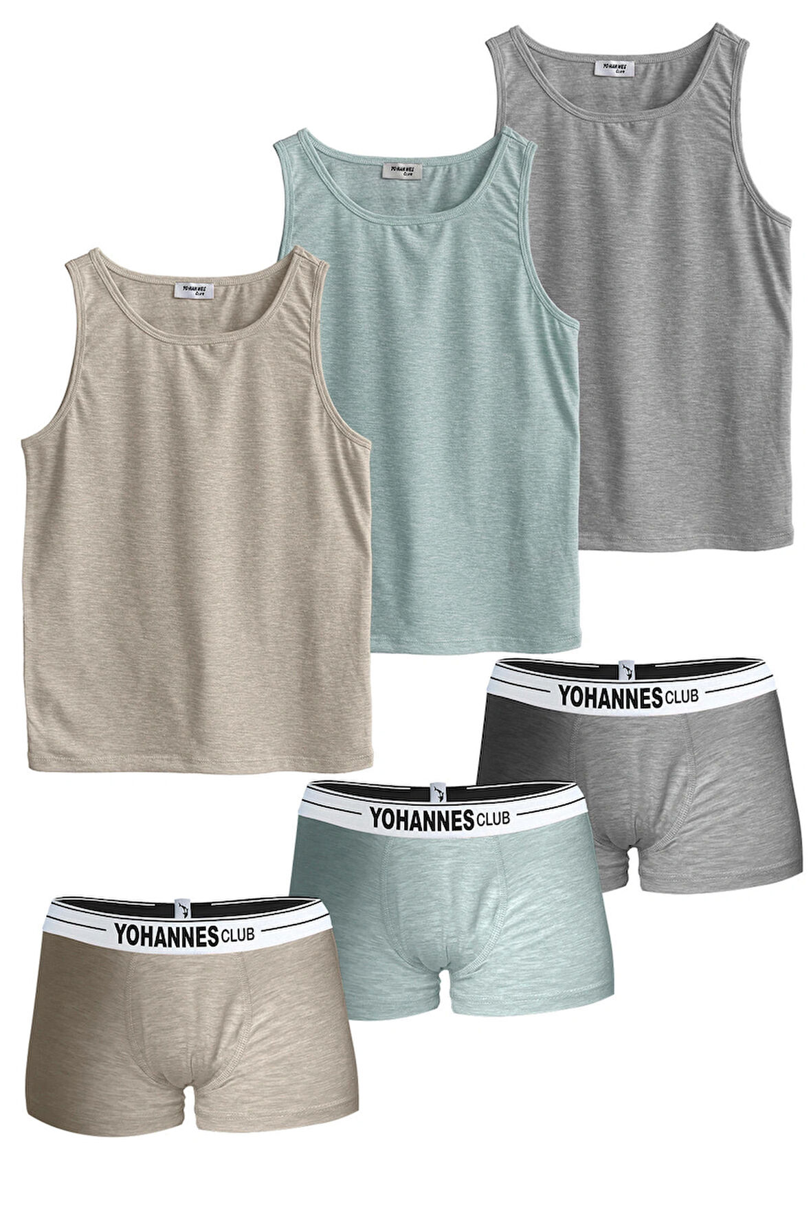 Yohannes Club, Erkek Çocuk, Pamuklu Boxer&Atlet, Alt-Üst,  3 Çift Takım, Çok Renkli