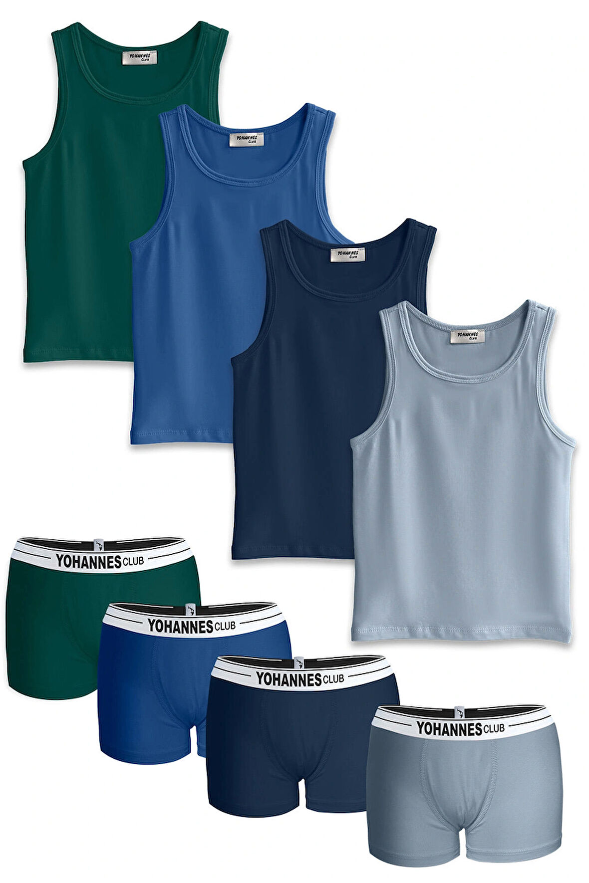 Yohannes Club, Erkek Çocuk, Pamuklu Boxer&Atlet, Alt-Üst,  4 Çift Takım, Çok Renkli