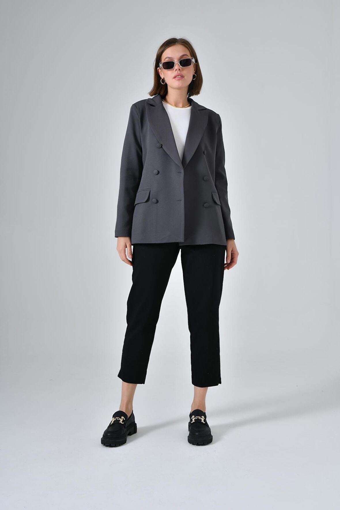 Antrasit Cep Detaylı Business Blazer Ceket
