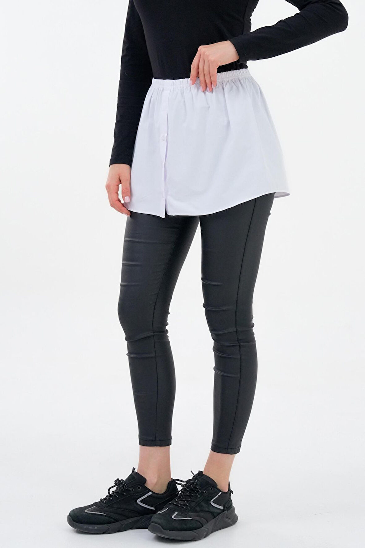 Beyaz - 42 Kadın Beli Lastikli Düğmeli Etek Uzatıcı Poplin Içlik - Fonksiyonel Kullanım