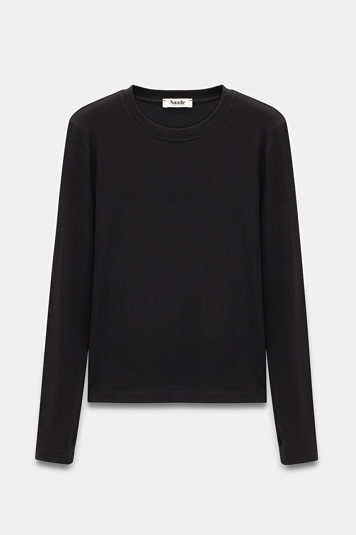 Siyah - M Kadın Bisiklet Yaka Parmak Geçmeli Uzun Kollu Body/Bluz