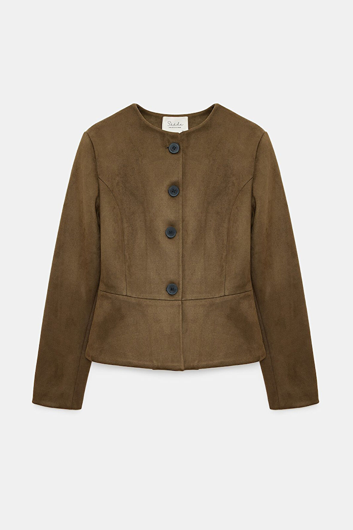 Haki - L Kadın Regular Fit Bisiklet Yaka Düğmeli Süet Ceket