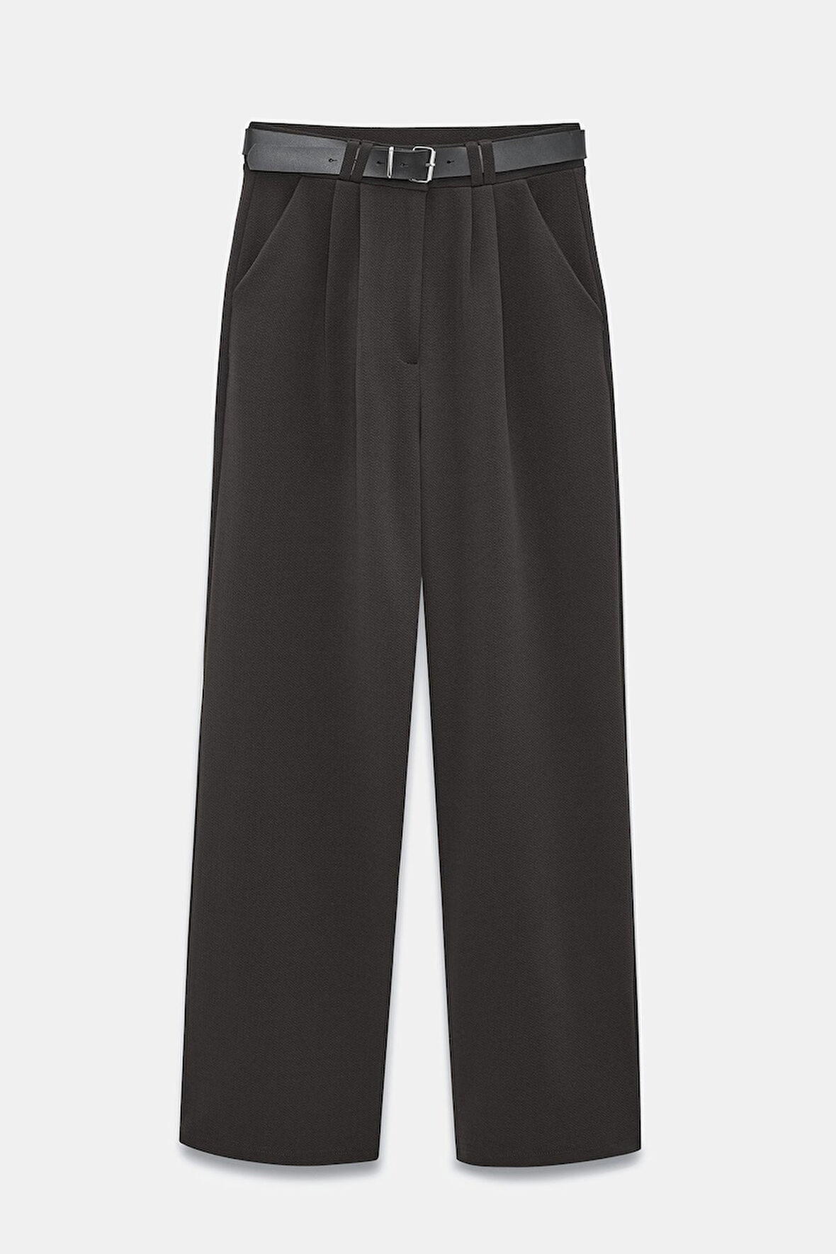 Antrasit - 38 Kadın Yüksek Bel Likralı Palazzo Pantolon - Kemerli