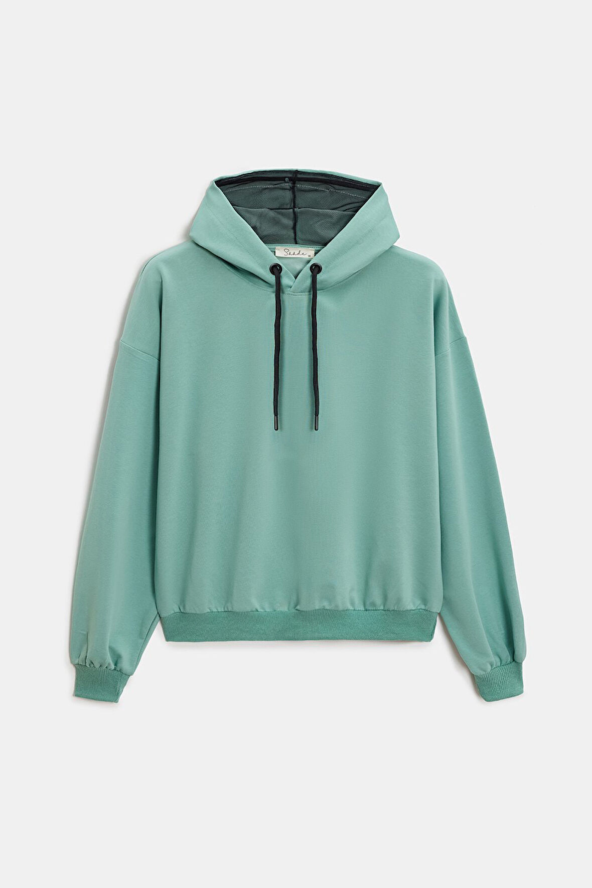 Mint - M Kadın Oversize Kapüşonlu Basic Hoodie Sweatshirt