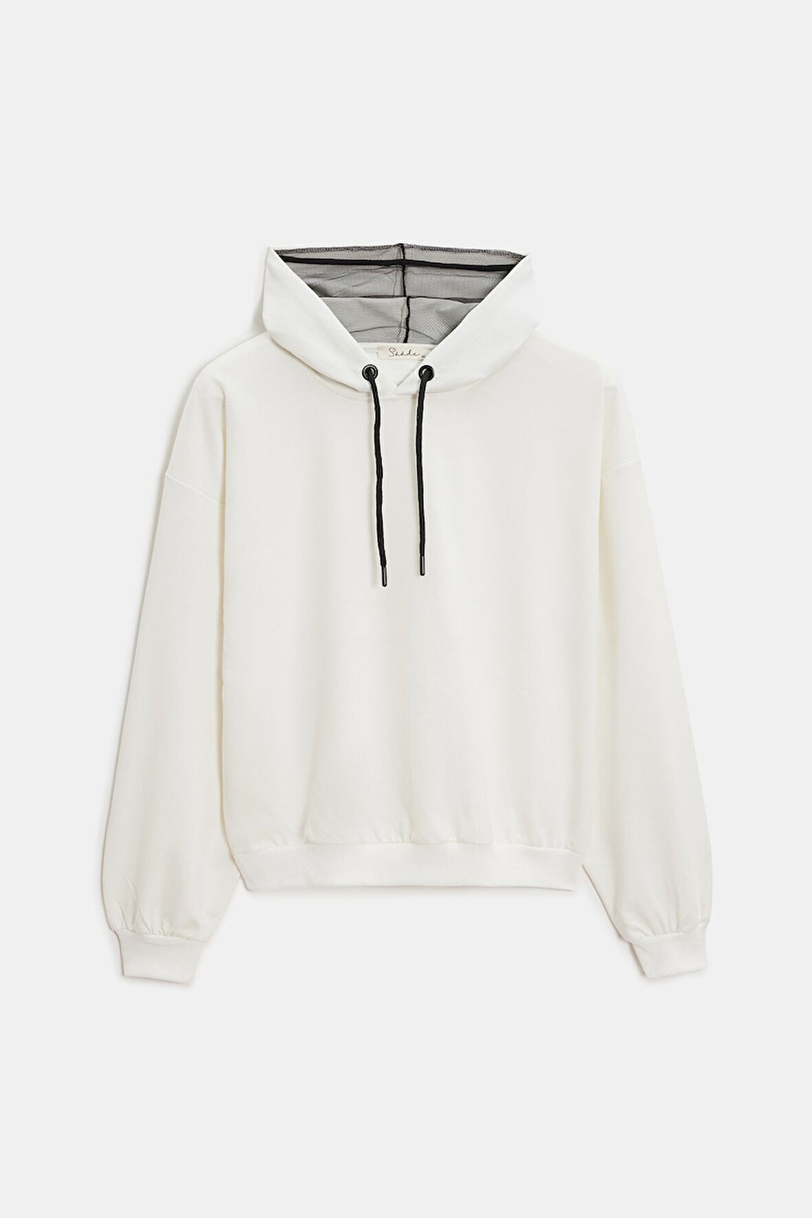Ekru - M Kadın Oversize Kapüşonlu Basic Hoodie Sweatshirt