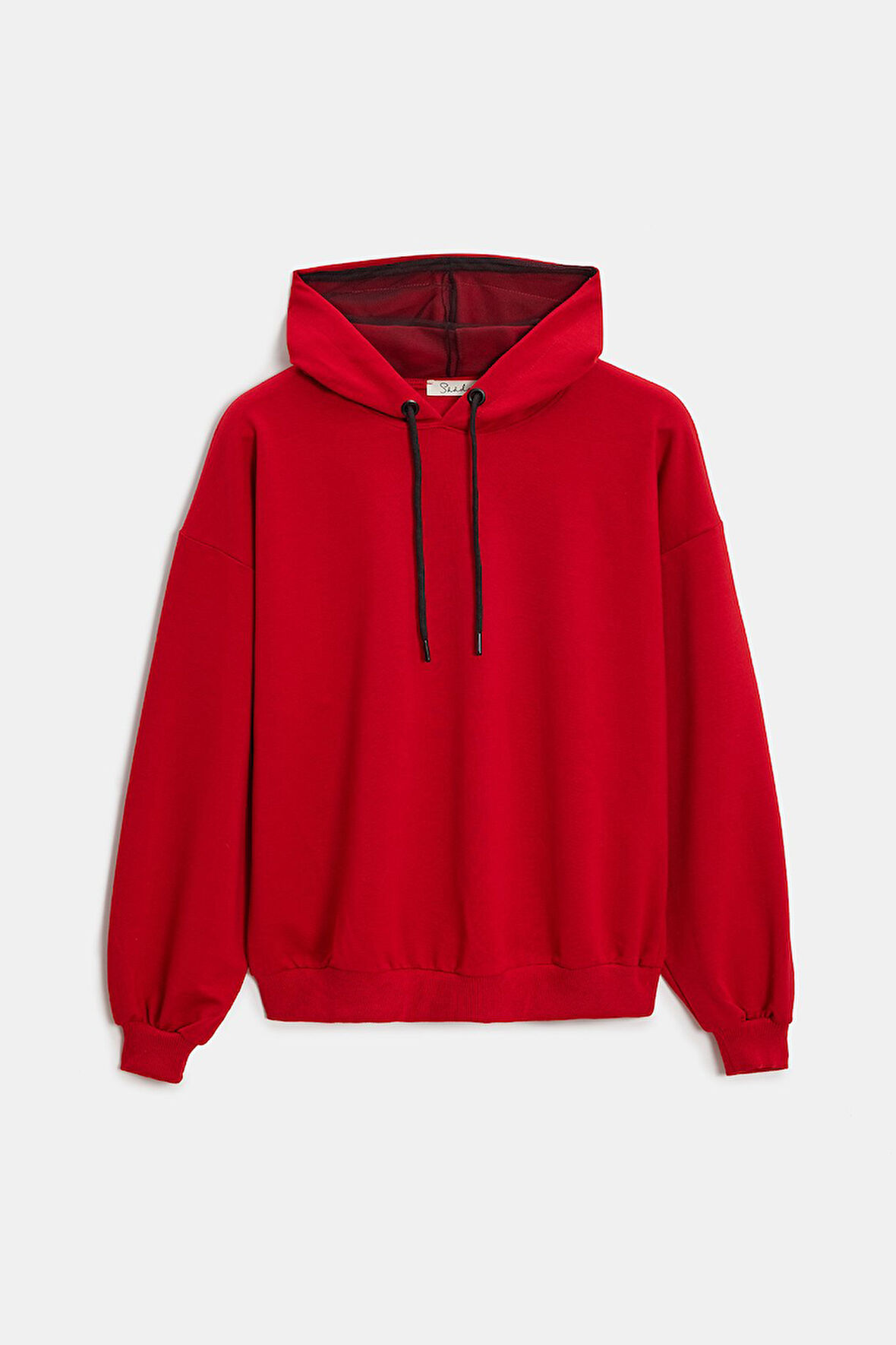 Kırmızı - L Kadın Oversize Kapüşonlu Basic Hoodie Sweatshirt