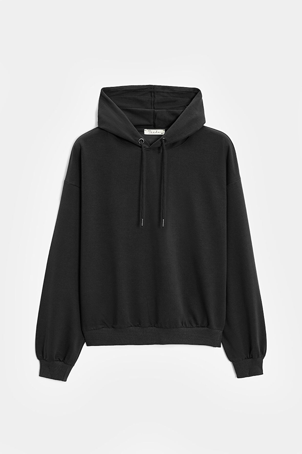 Siyah - M Kadın Oversize Kapüşonlu Basic Hoodie Sweatshirt