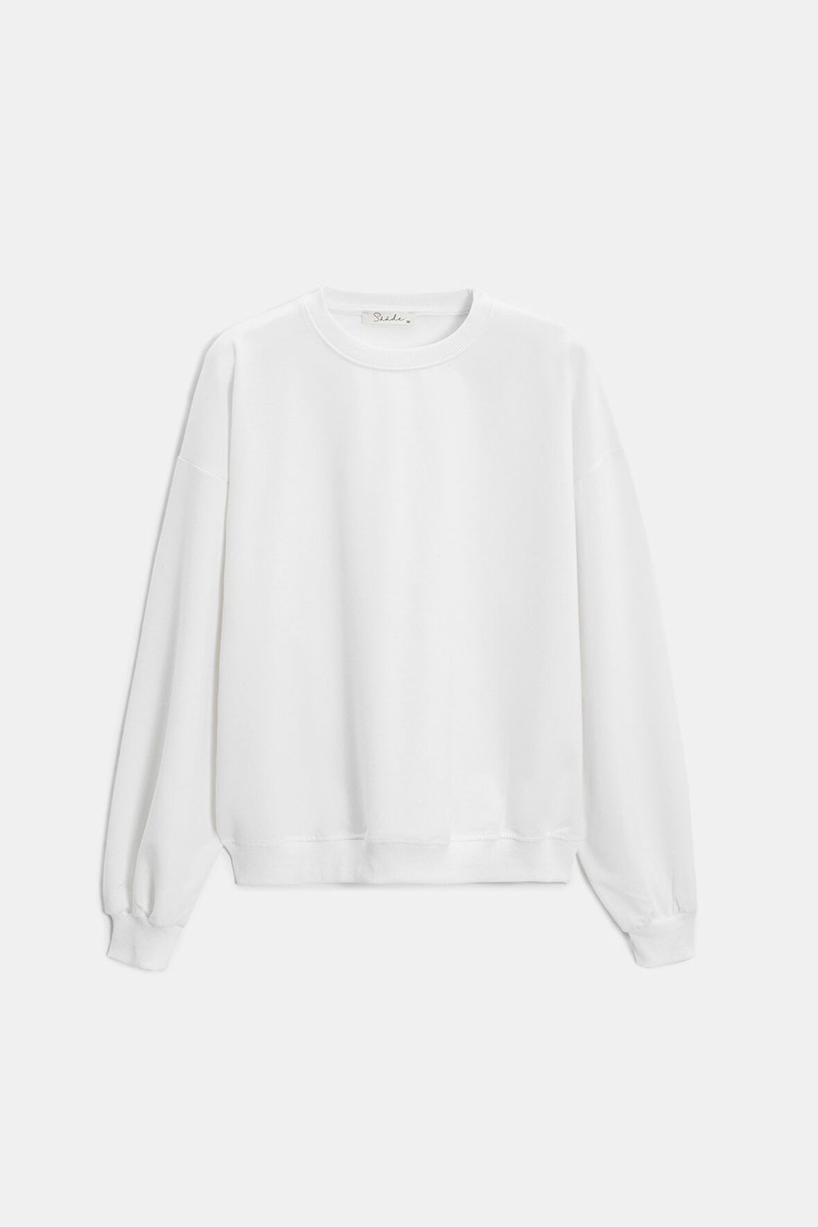 Beyaz - S Kadın Oversize Bisiklet Yaka Basic Casual Sweatshirt