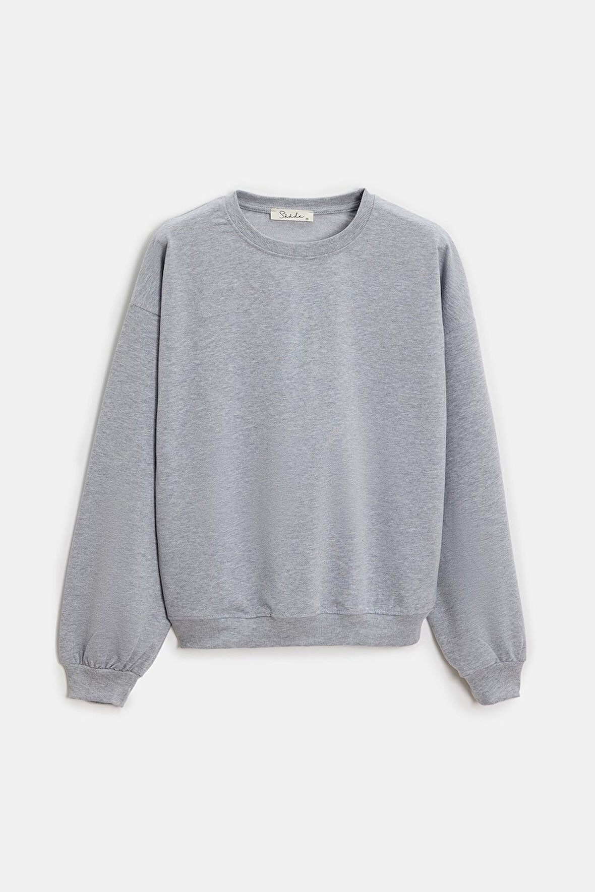 Gri - S Kadın Oversize Bisiklet Yaka Basic Casual Sweatshirt