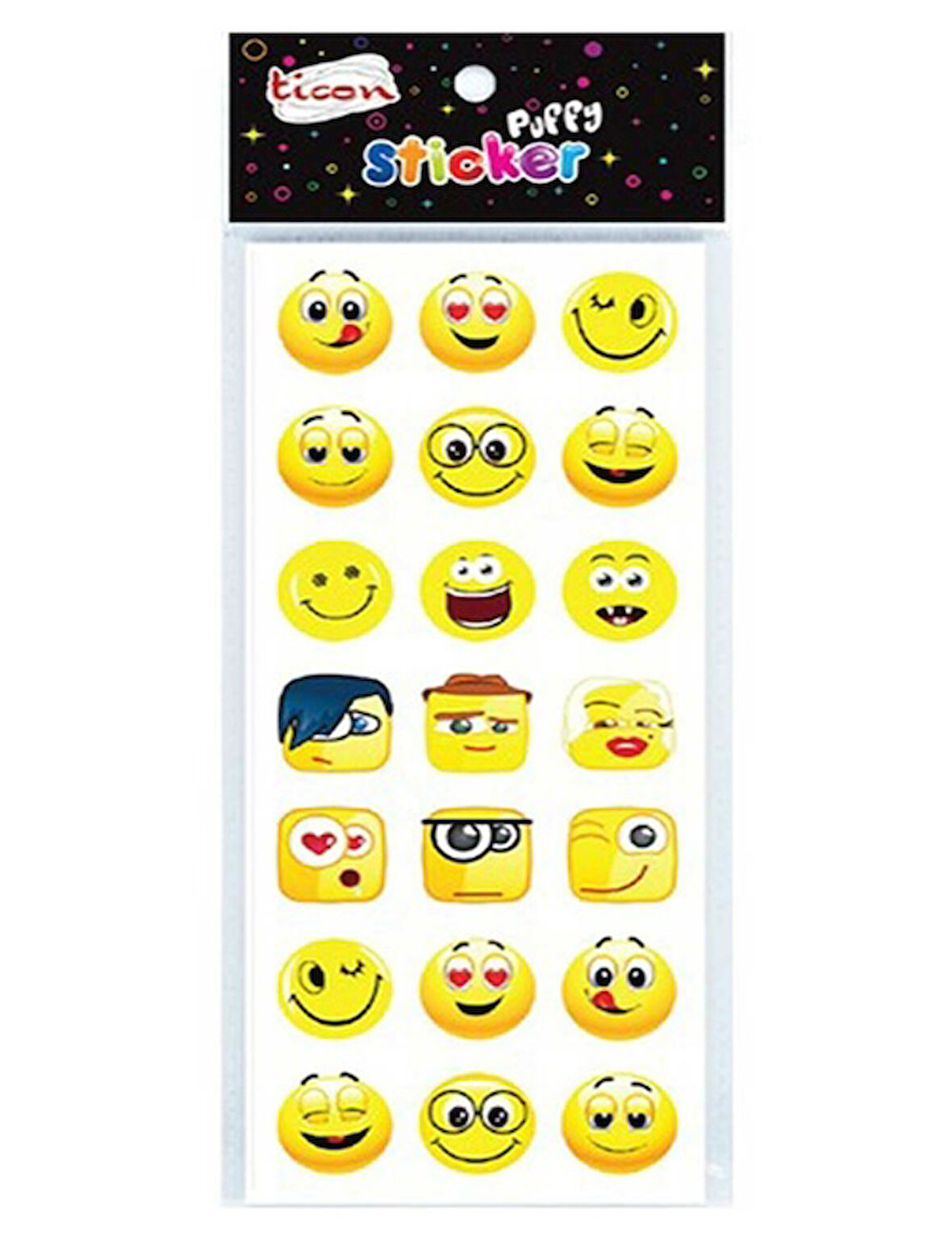 Ticon Puffy Sticker Gülen Yüz Karışık - 6 adet