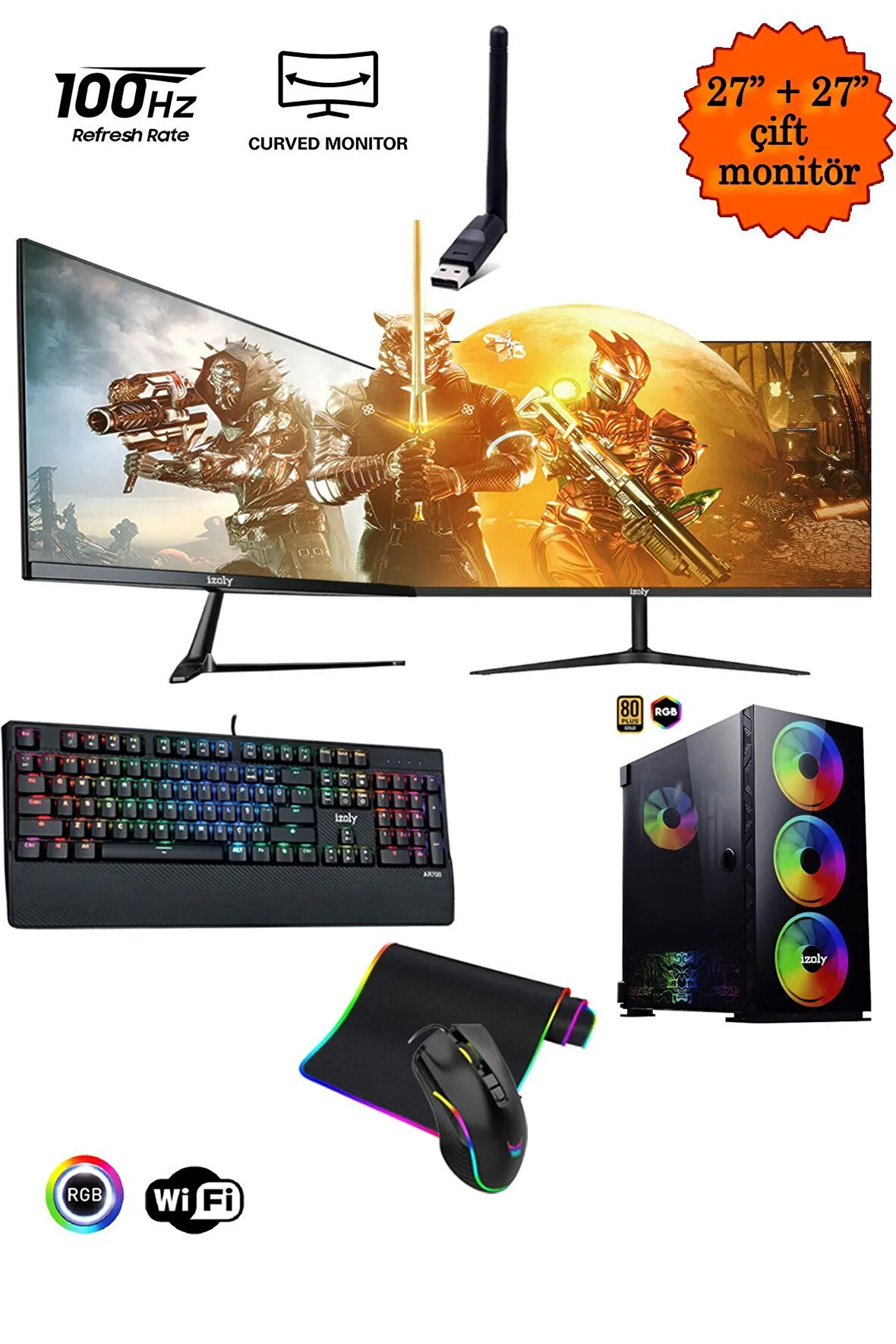 Mintra Mask X İ5-12400F 32GB 256GB M.2 NVME+512GB SSD GeForce RTX 4060 8GB 27"+27" Oyuncu Bilgisayarı
