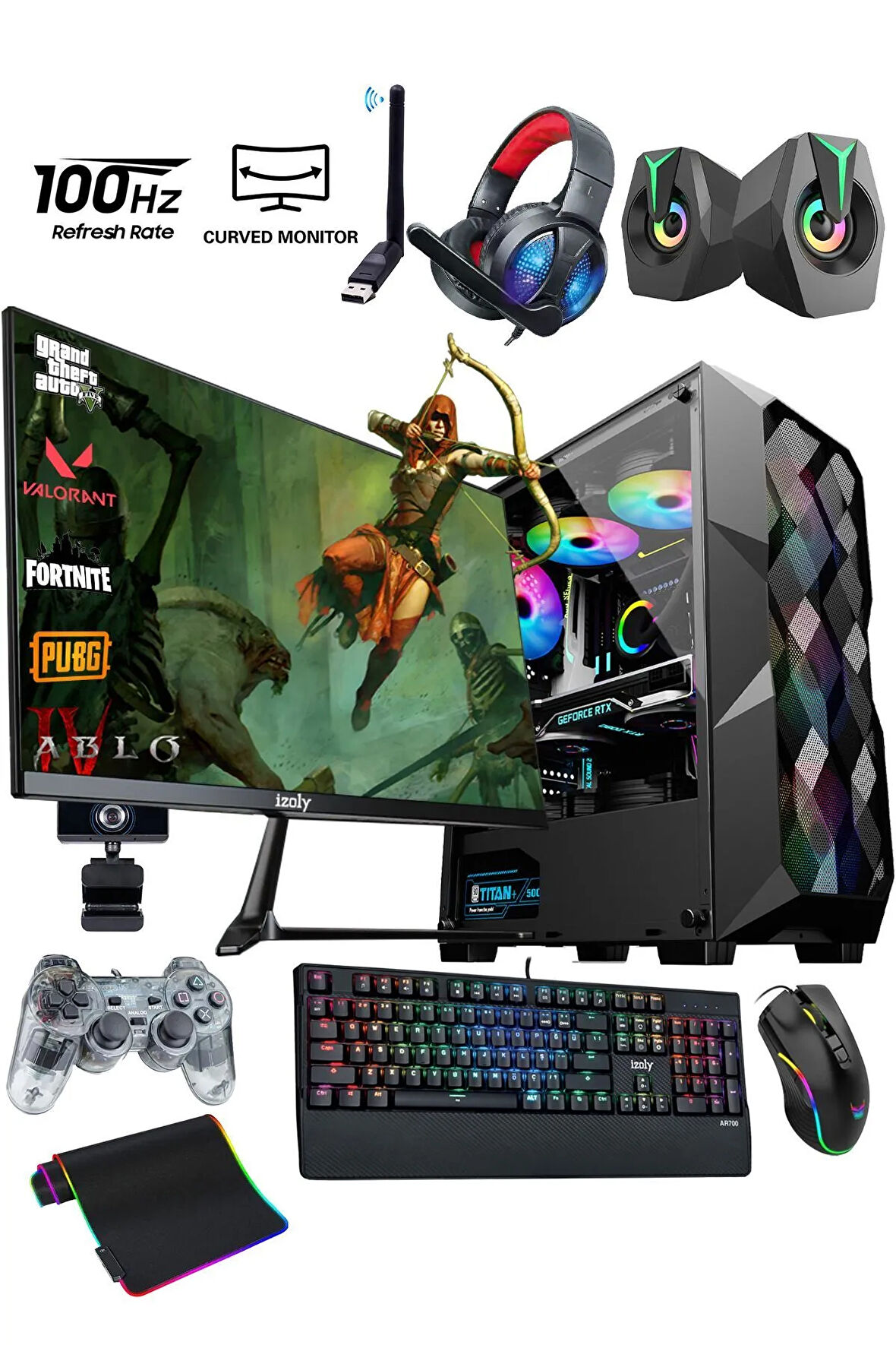 Mintra Diablo Ryzen 5 5512 16GB 512GB M.2 NVMe RTX2060S 8GB 24" Oyuncu Masaüstü Bilgisayarı