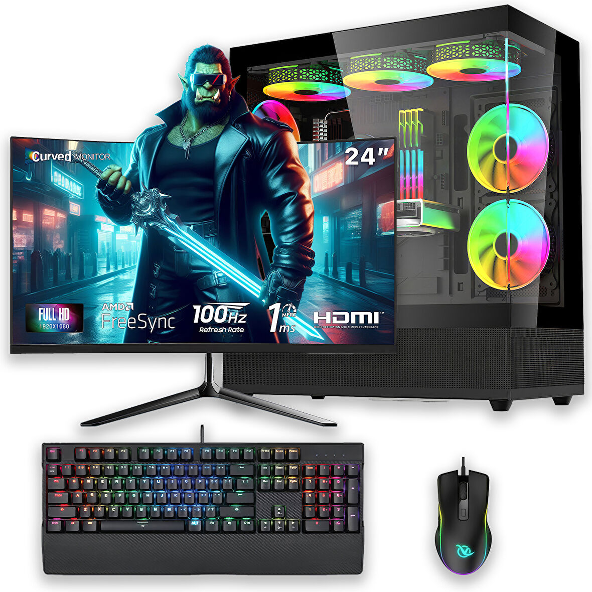 e-Vix Athena i5-10400F 16GB 512GB M.2 NVMe RT 3060 12GB 24" Oyuncu Masaüstü Bilgisayarı