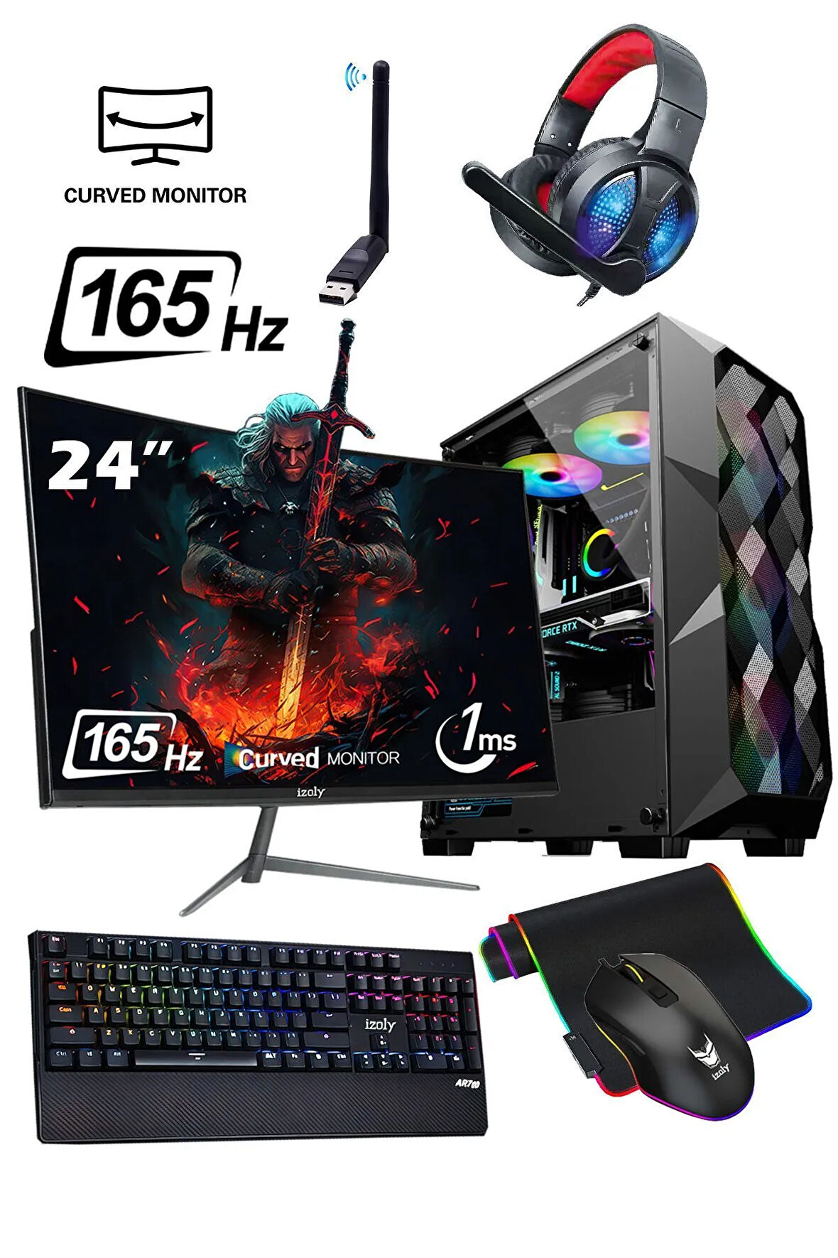 Mintra Geralt i5-10400F 16GB 512GB M.2 NVMe SSD RX 580 8GB 24" 165HZ Oyuncu Masaüstü Bilgisayarı