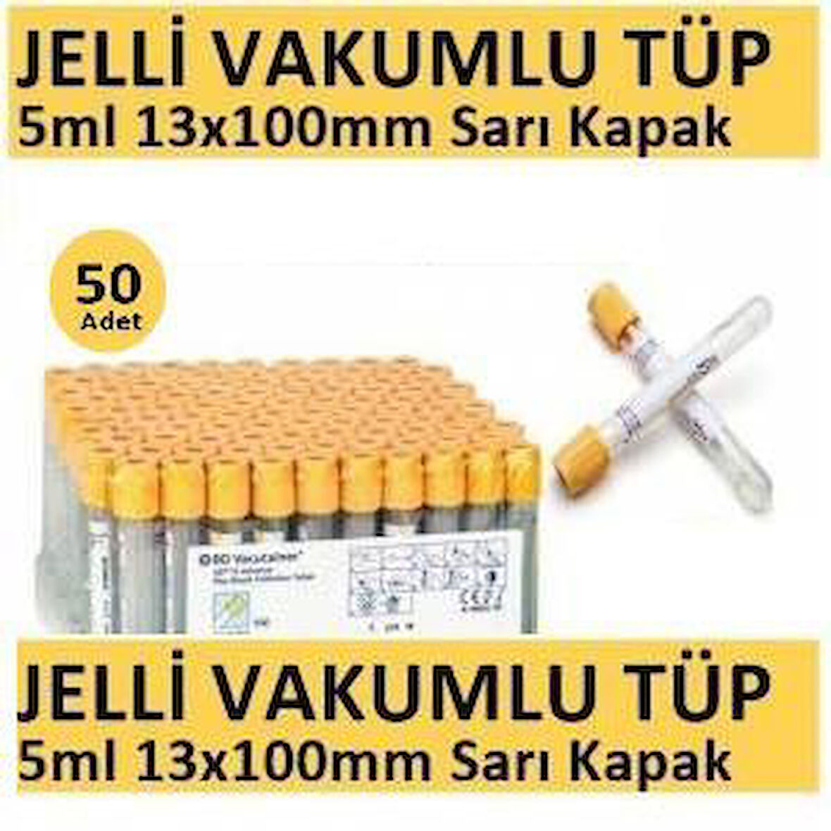 Medikalcim 50 Adet Kan Alma Tüpü, Vakumlu Jelli, Sarı Kapak 5ml 13x100mm, Bd Vacutainer SST 2 Advance Plus