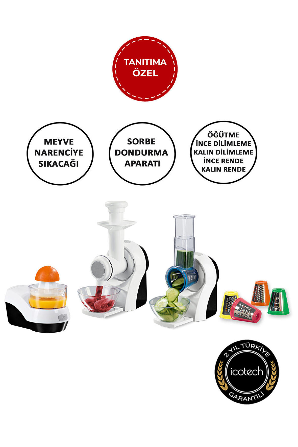 Icotech Rd30 7 si 1 Arada Meyve Sıkacağı, Rende, Dondurma Makinesi
