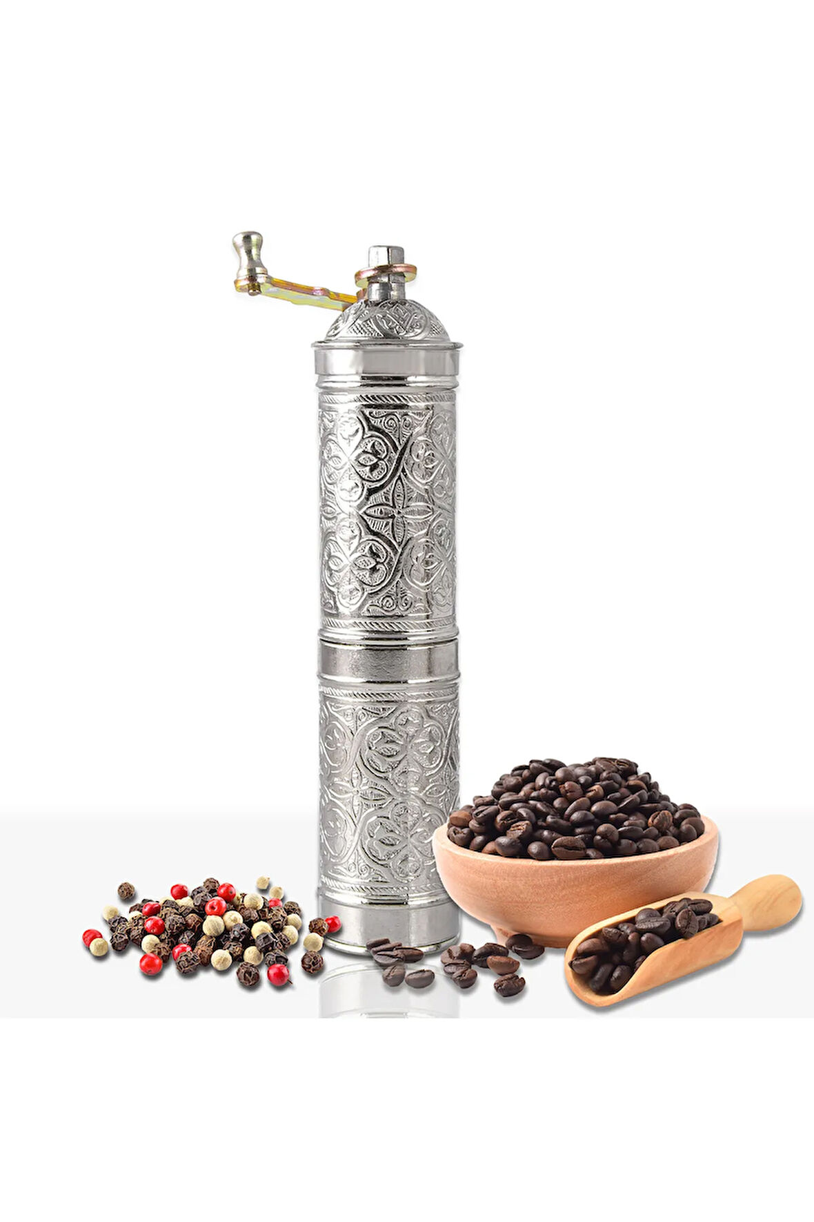 Nikel Zamak Karabiber, Kahve, Çörek Otu Ve Haşhaş El Değirmeni Öğütücü Grinder 22 Cm