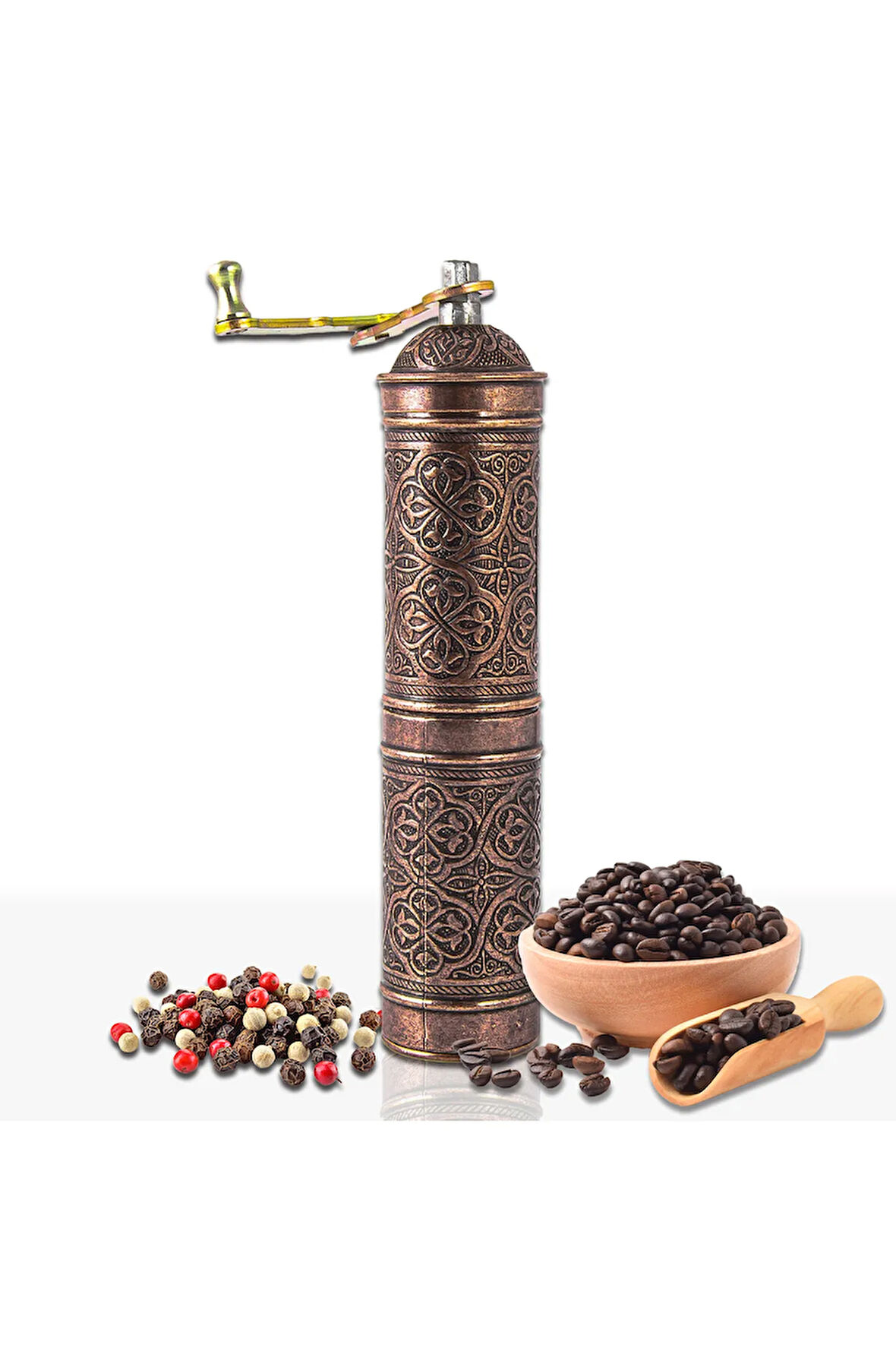 Bakır Zamak Karabiber, Kahve, Çörek Otu Ve Haşhaş El Değirmeni Öğütücü Grinder 22 Cm