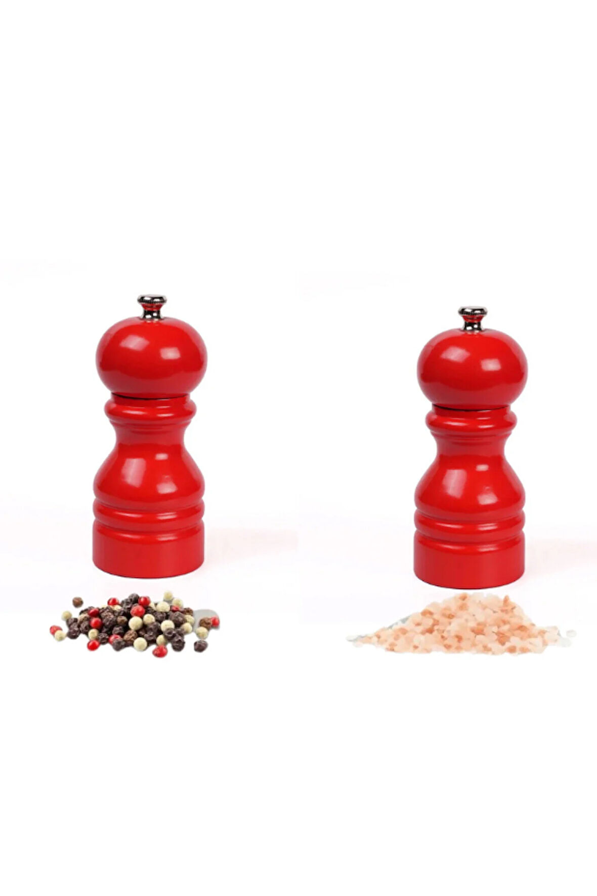 Kırmızı Ahşap Tuz Ve Karabiber El Değirmeni Öğütücü Grinder 2 Adet 12 Cm