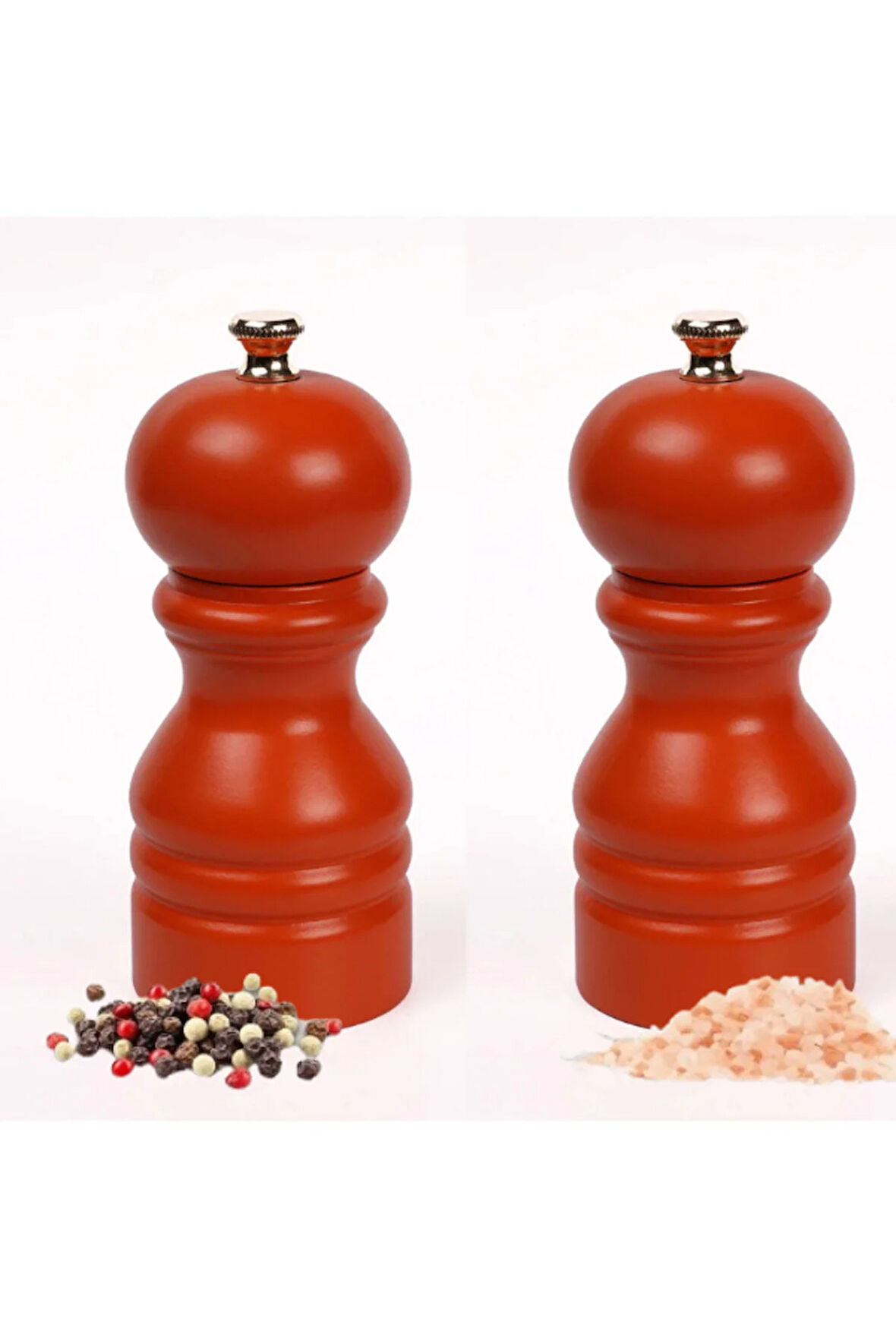 Kiremit Ahşap Tuz Ve Karabiber El Değirmeni Öğütücü Grinder 2 Adet  12 Cm