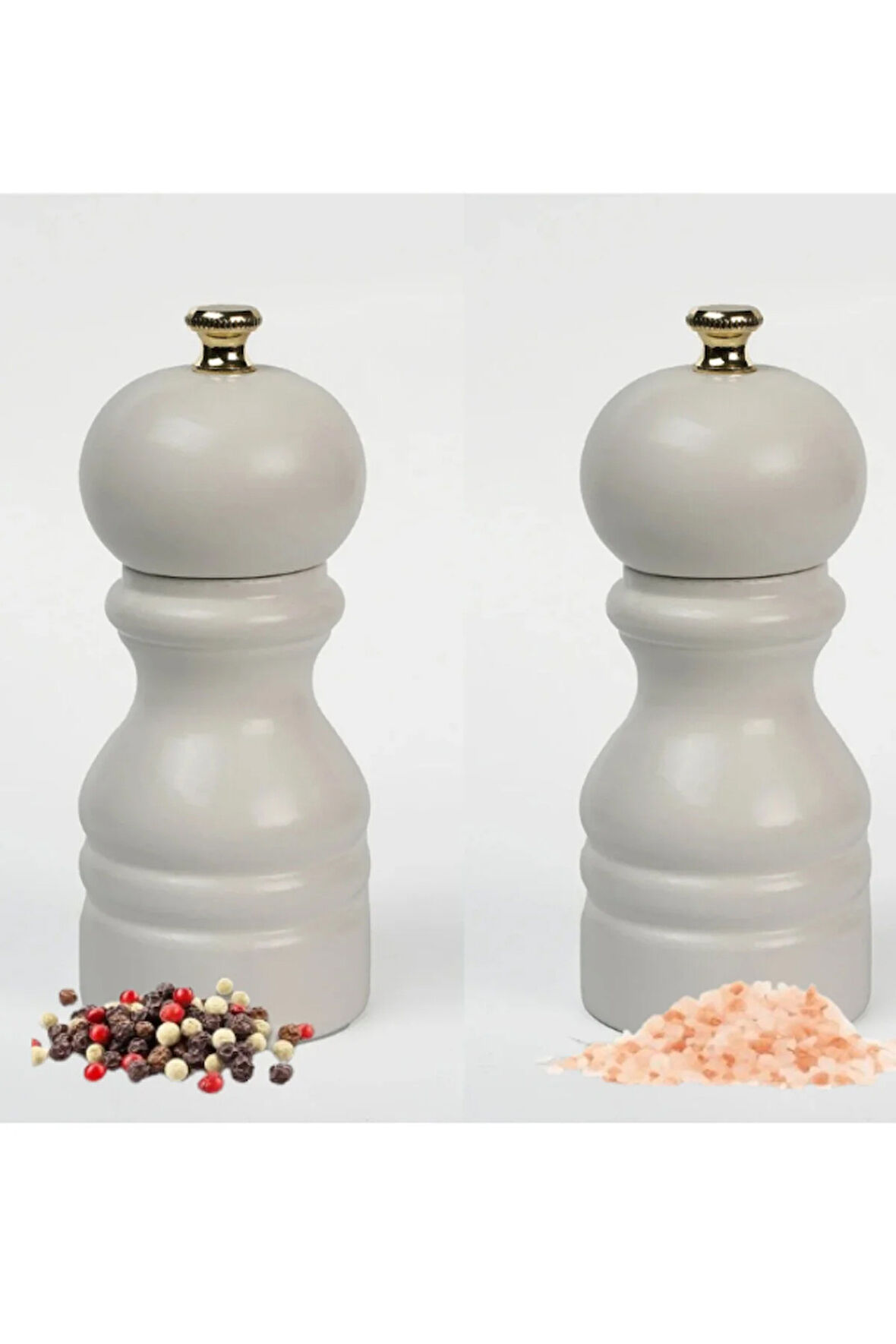 Beyaz Ahşap Tuz Ve Karabiber El Değirmeni Öğütücü Grinder 2 Adet  12 Cm