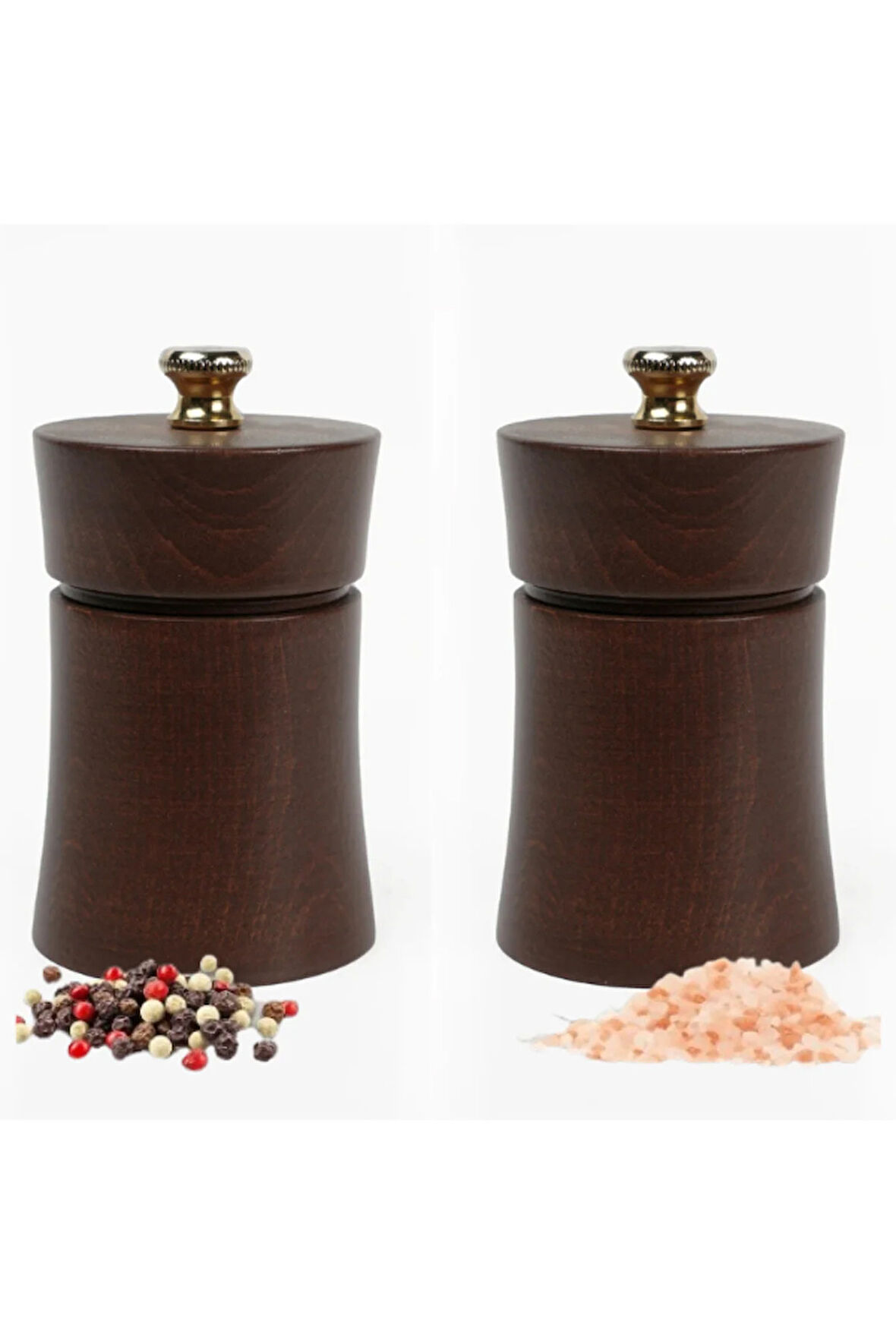 Kahverengi Ahşap Tuz Ve Karabiber El Değirmeni Öğütücü Grinder 2 Adet  8  Cm