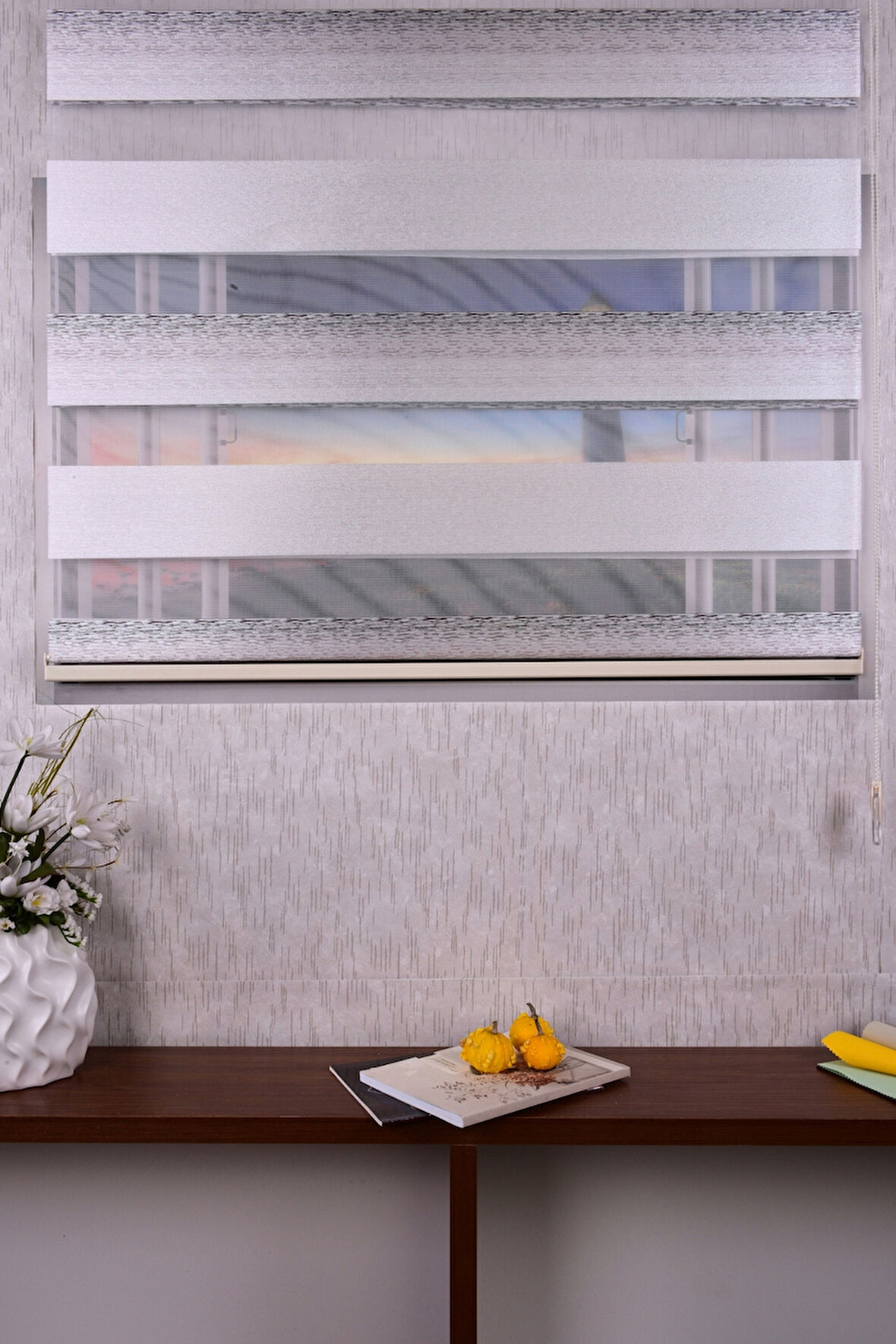 Grej Düz Etek Dilimsiz DS 11746 V3 Zebra Stor Güneşlik Perde