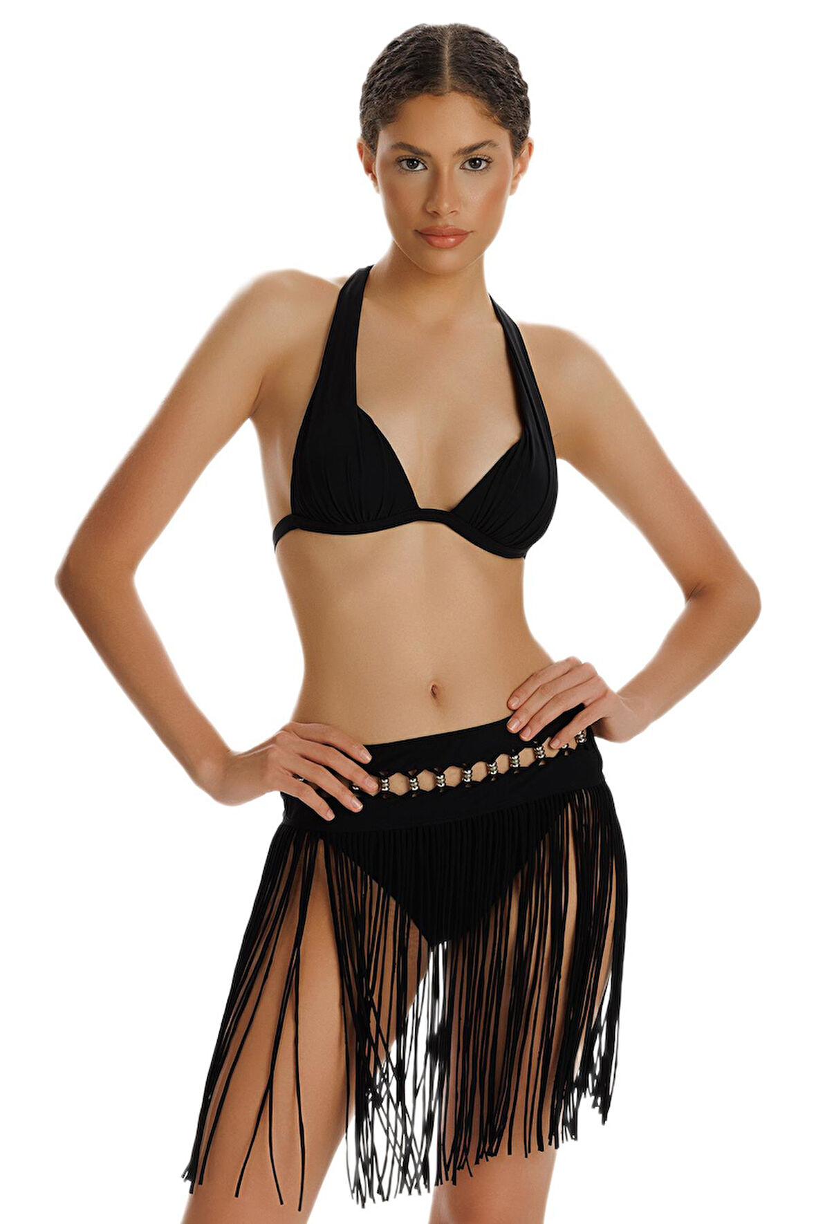 Zeki Püsküllü Siyah Pareo Etek