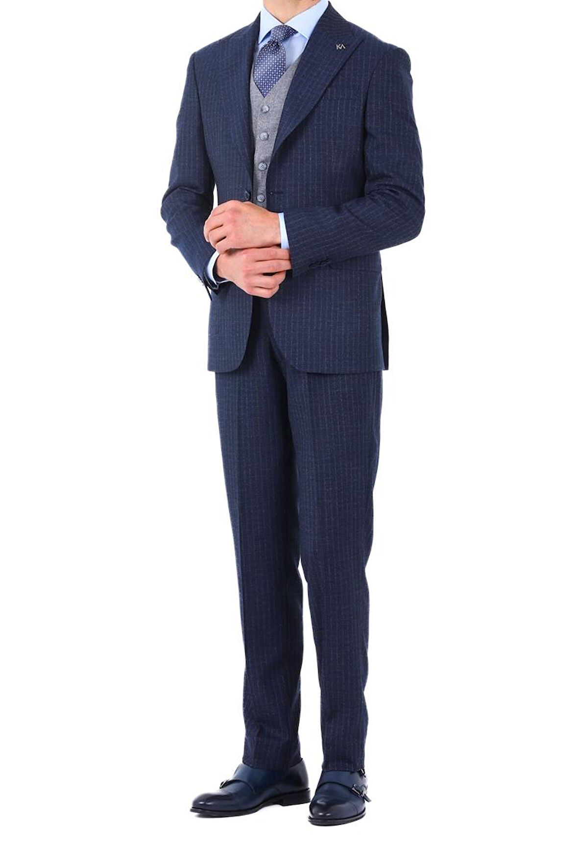 Slim Fit Viskon Karışımlı Yelekli Erkek Takım Elbise - Modern Kesim