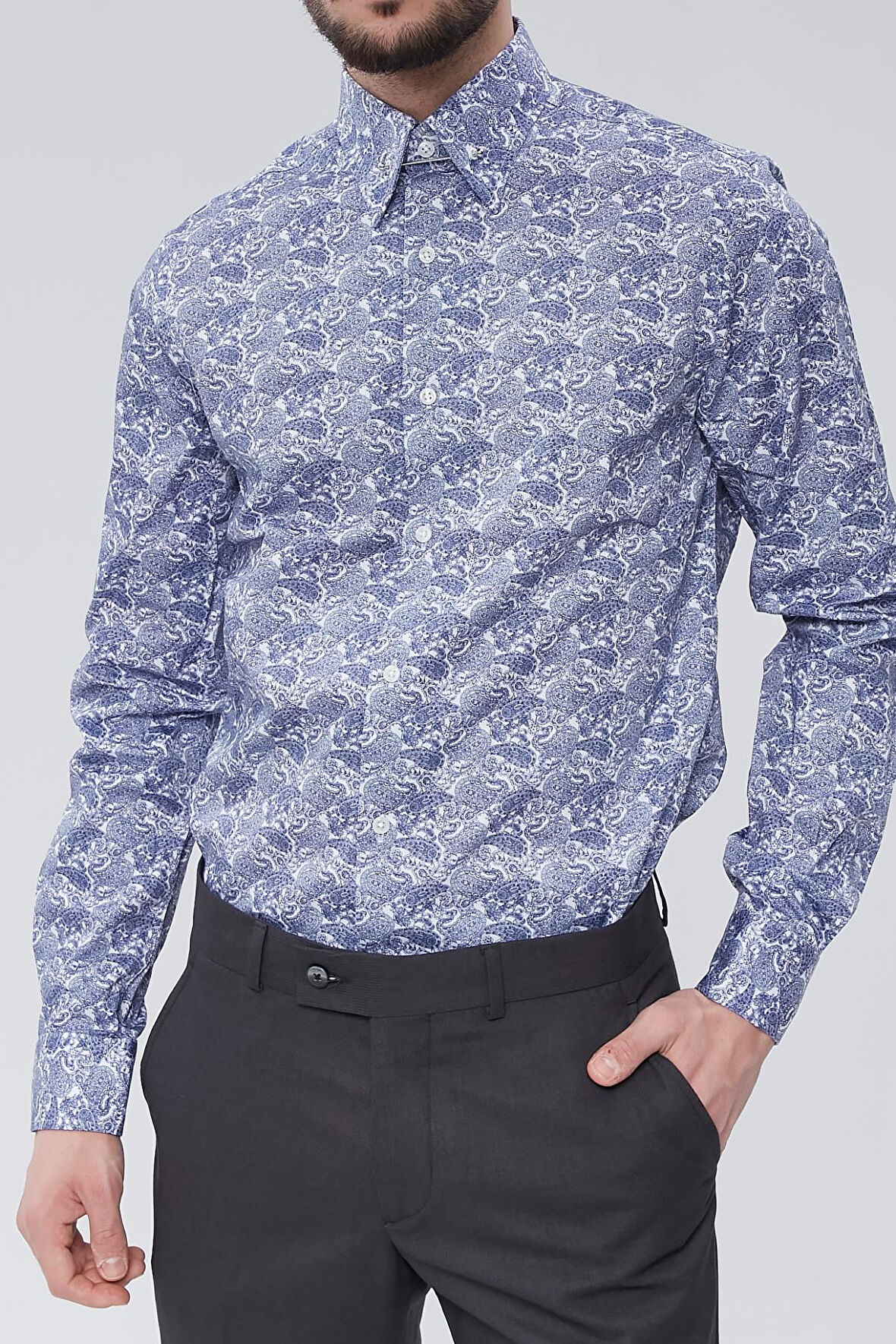 Modern Tasarım Slim Fit İğneli Yaka Erkek Gömlek-KAW4402S