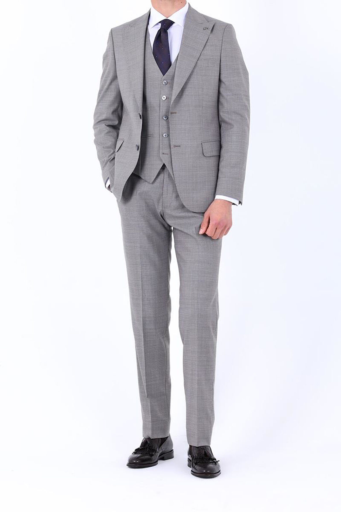 Slim Fit Viskon Karışımlı Yelekli Erkek Takım Elbise - Rahat ve Şık