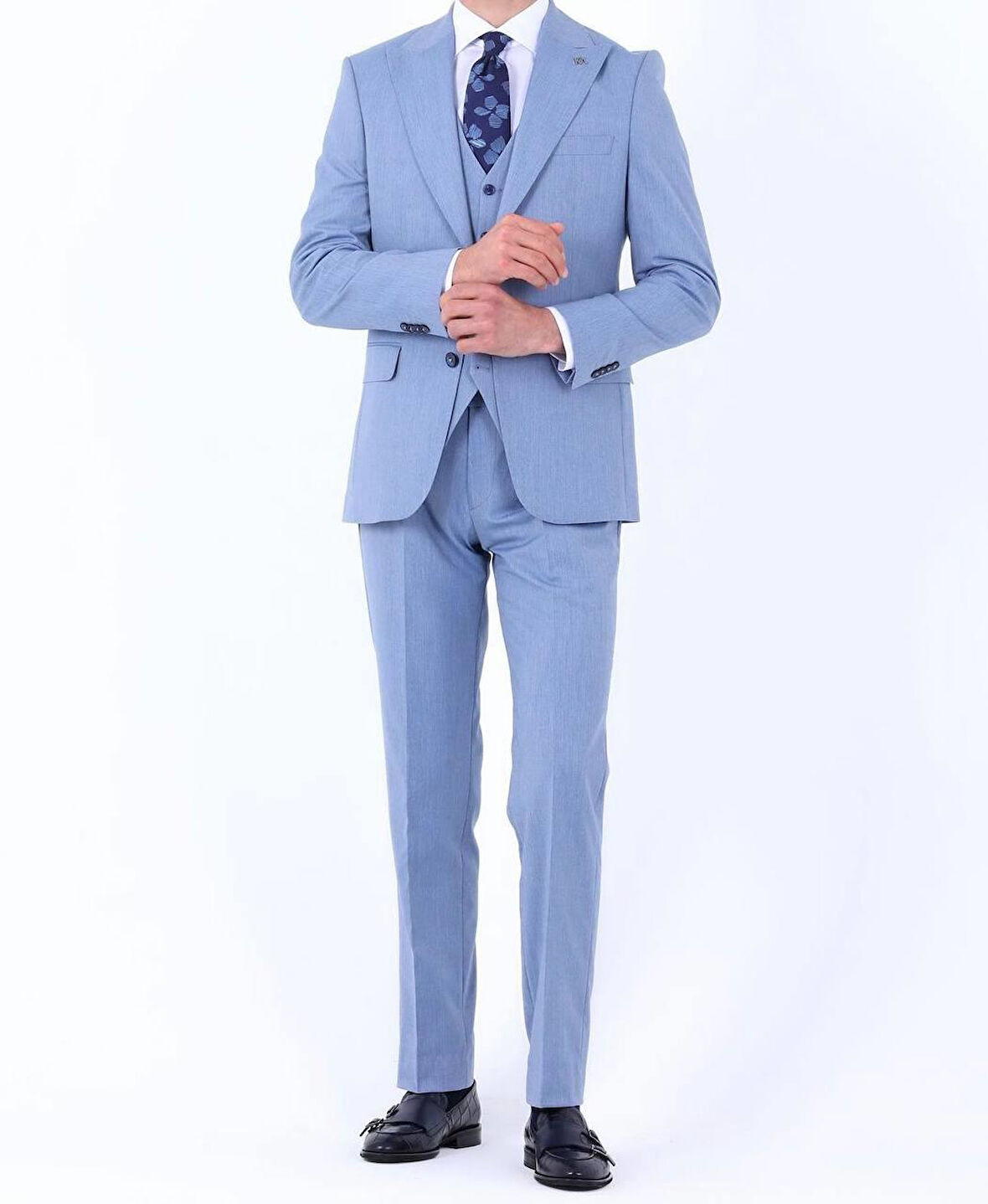 Slim Fit Yelekli Erkek Takım Elbise - Viskon Karışımlı Dört Mevsim Kullanılabilir