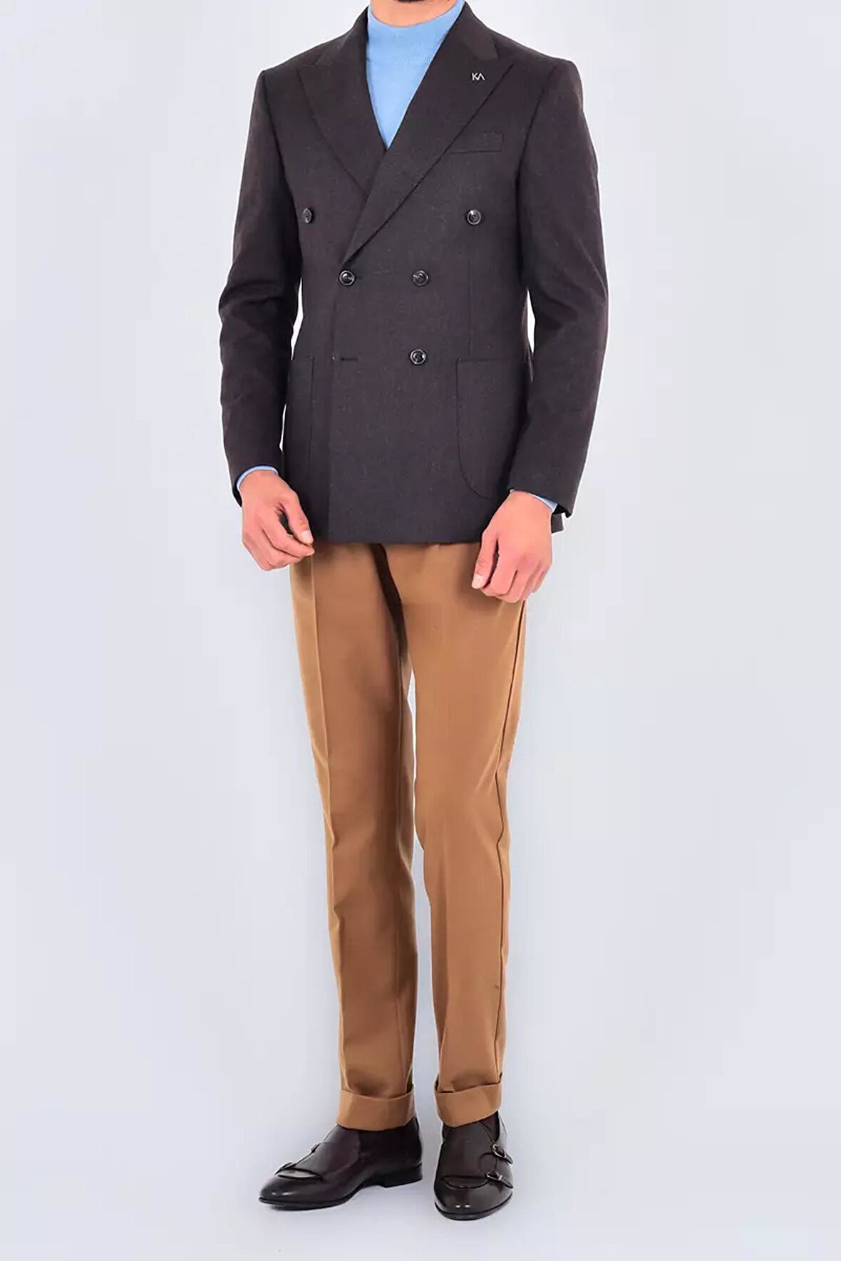 Modern Slim Fit Dar Kesim Kruvaze Erkek Viskon Ceket