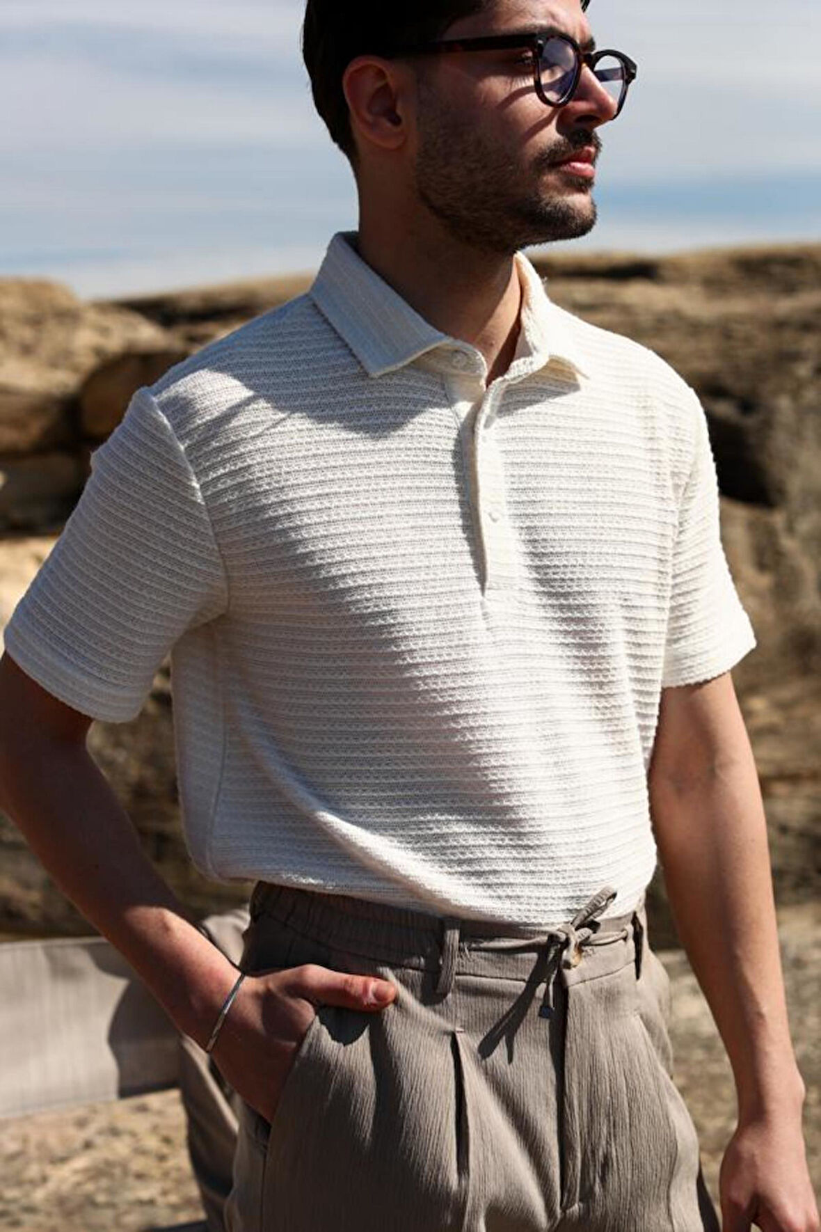 Düğmeli Polo Yaka Kısa Kol Erkek T-Shirt