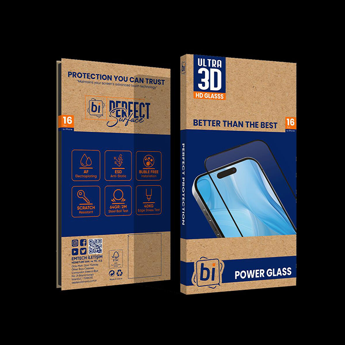 Bİ 3D POWER GLASS IPHONE 16 PRO EKRAN KORUYUCU