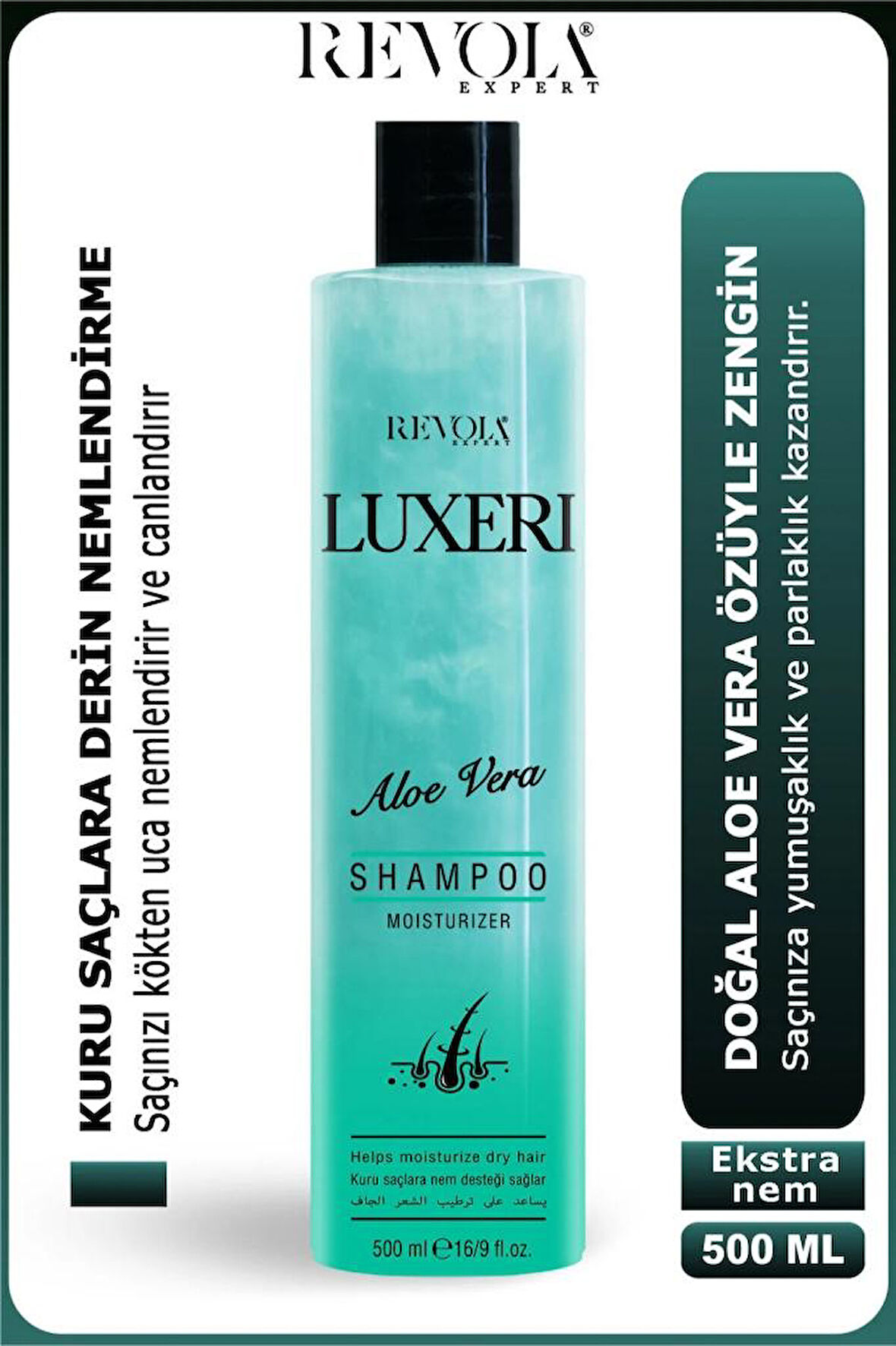Revola Luxeri Şampuan Kuru Saçlar İçin Nem Desteği 500 Ml Aloe Vera
