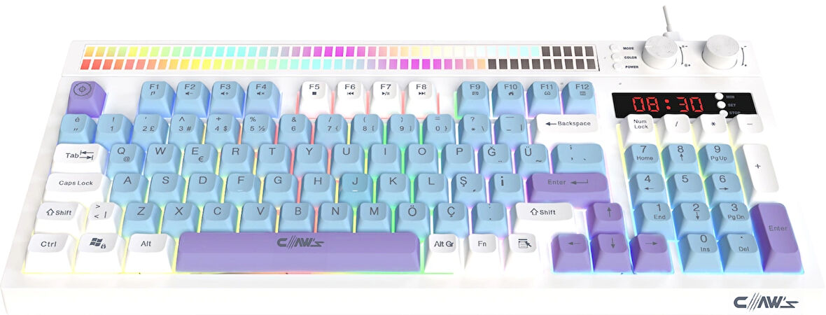 Claw's Spectrum K1 Fonksiyonel Çift LCD Ekran & Çift Rgb - Ses Kontrolcülü Membran 94 Tuşlu Spectrum Rgb Modlu Gaming Klavye