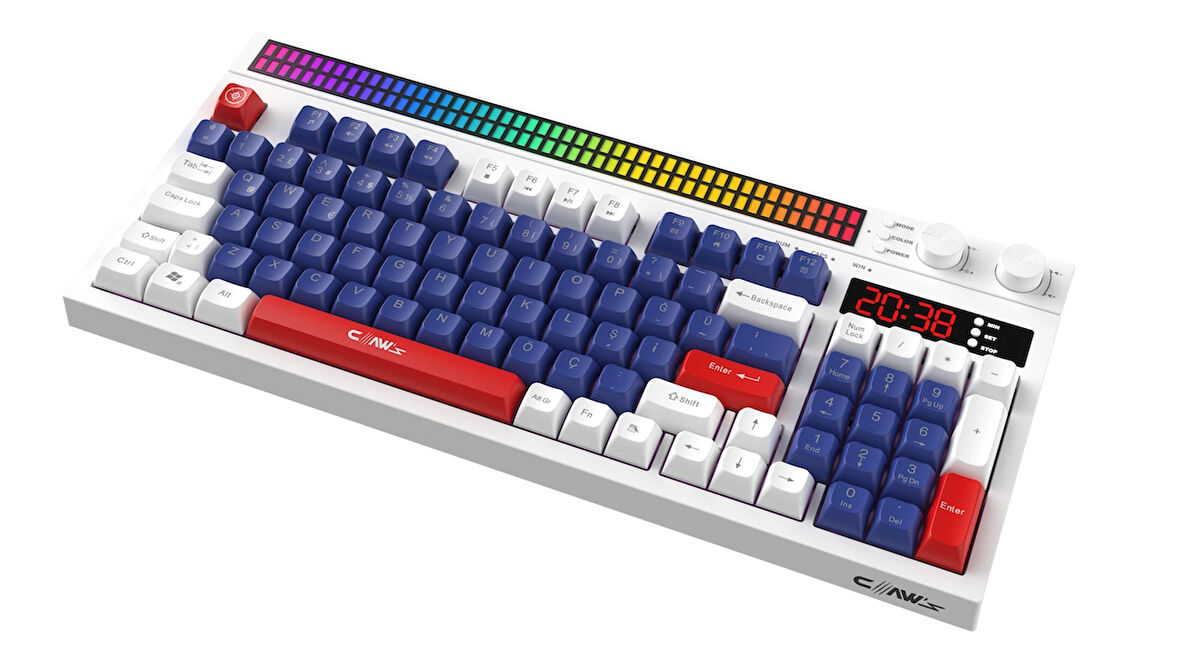 Claw's Spectrum K1 Fonksiyonel Çift LCD Ekran & Çift Rgb - Ses Kontrolcülü Membran 94 Tuşlu Spectrum Rgb Modlu Gaming Klavye Mavi-Kırmızı