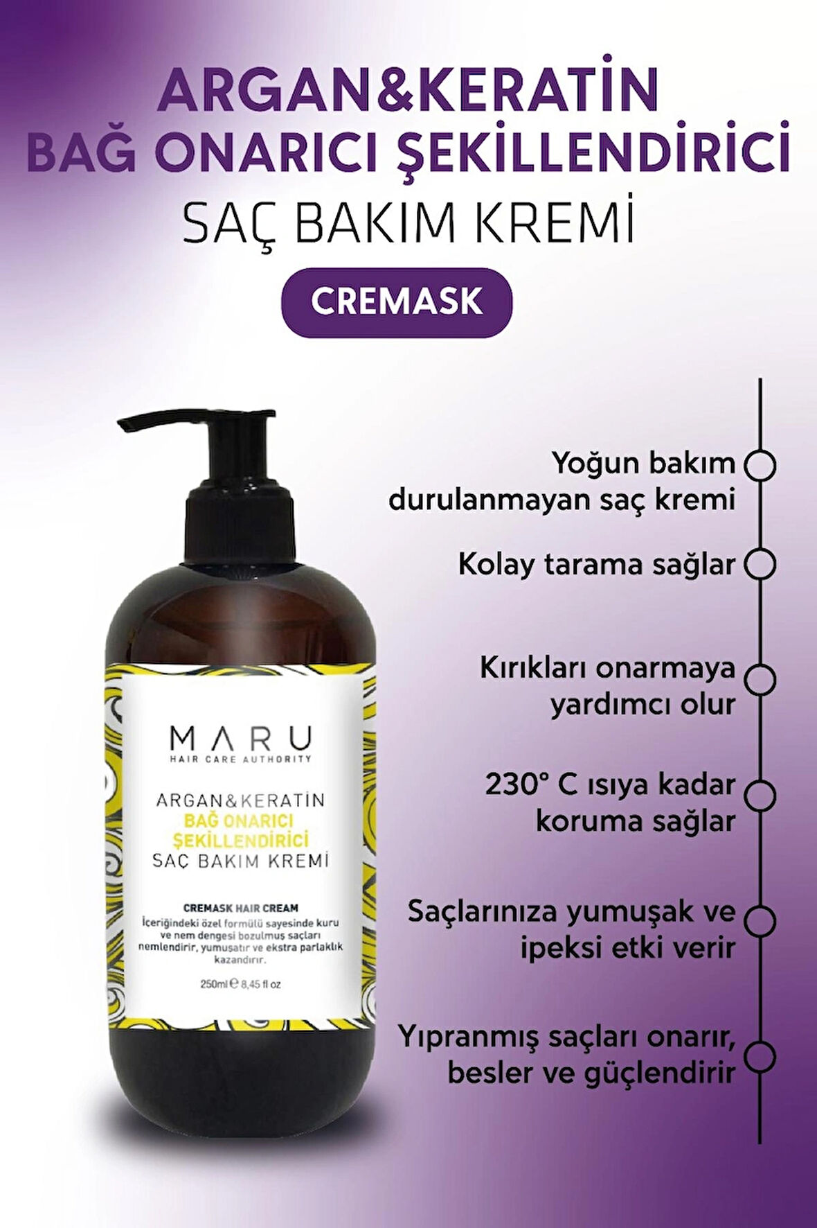 Maru Yoğun Bakım Durulanmayan Şekillendirici Saç Bakım Kremi 250 ml 8684382736645