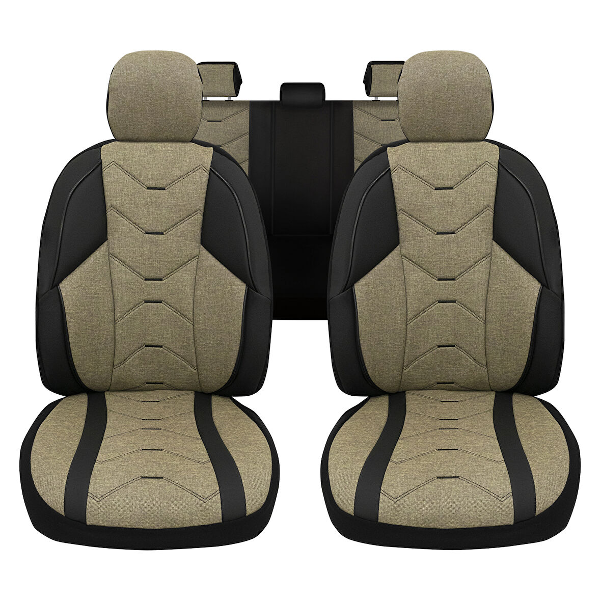 Verita Elegance Serisi - Citroen C4 ile uyumlu Koltuk Kılıfı, Keten-Deri / Haki