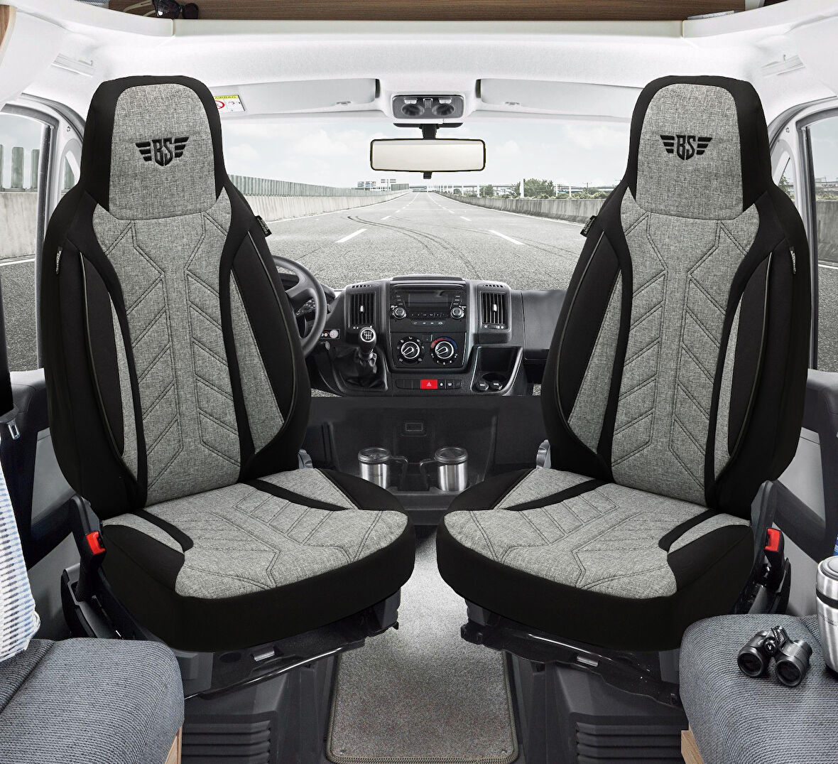 PLKT Serisi Renault Master 1997-2010 ile Uyumlu Pilot Oto Koltuk Kılıfı, Gri/Siyah