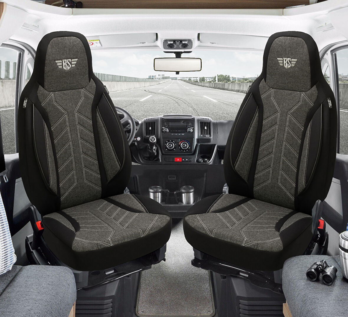 PLKT Serisi Mercedes Sprinter W9072018 ve Sonrası ile Uyumlu Pilot Oto Koltuk Kılıfı, Antrasit Siyah