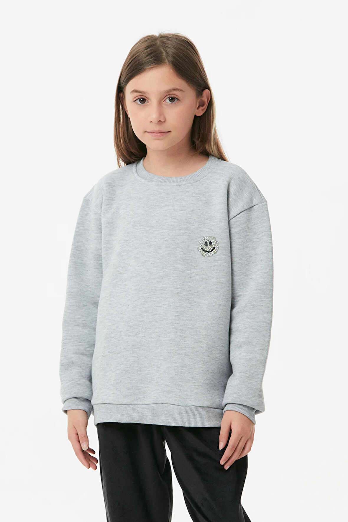 Baskılı Bisiklet Yaka Kız Çocuk Sweatshirt