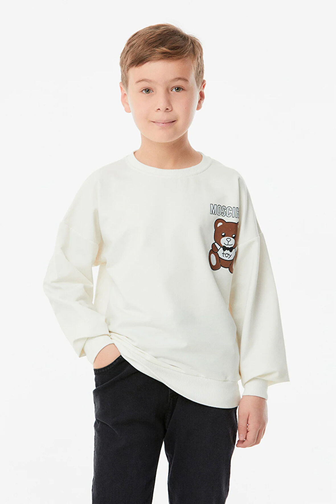 Baskılı Bisiklet Yaka Unisex Çocuk Sweatshirt