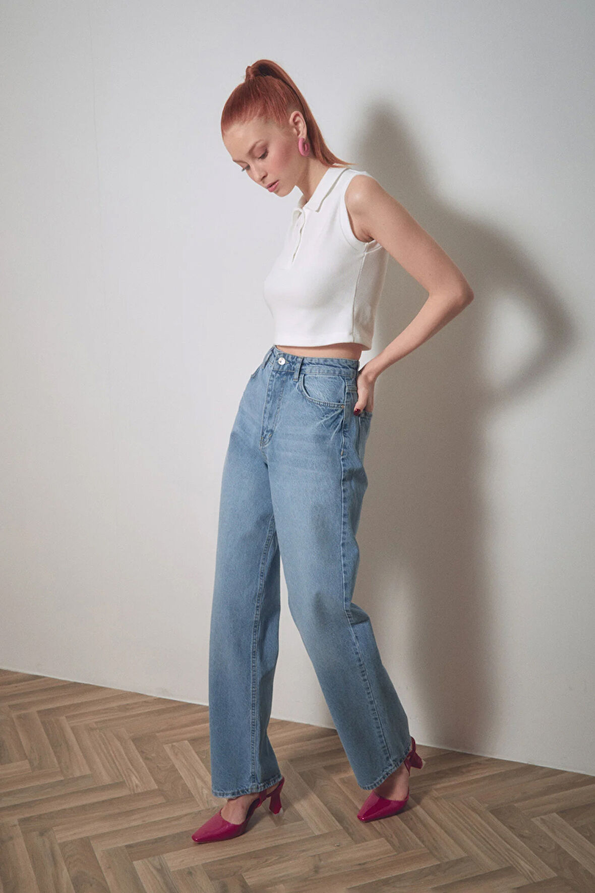 Yüksek Bel Wide Leg Jean