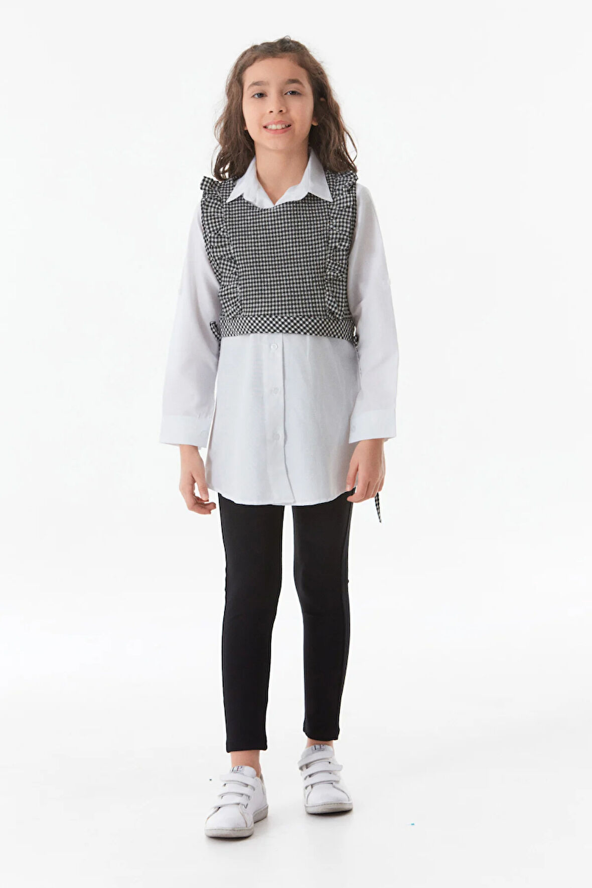 Pötikare Desenli Gömlek Yaka Kız Çocuk 2 Li Takım