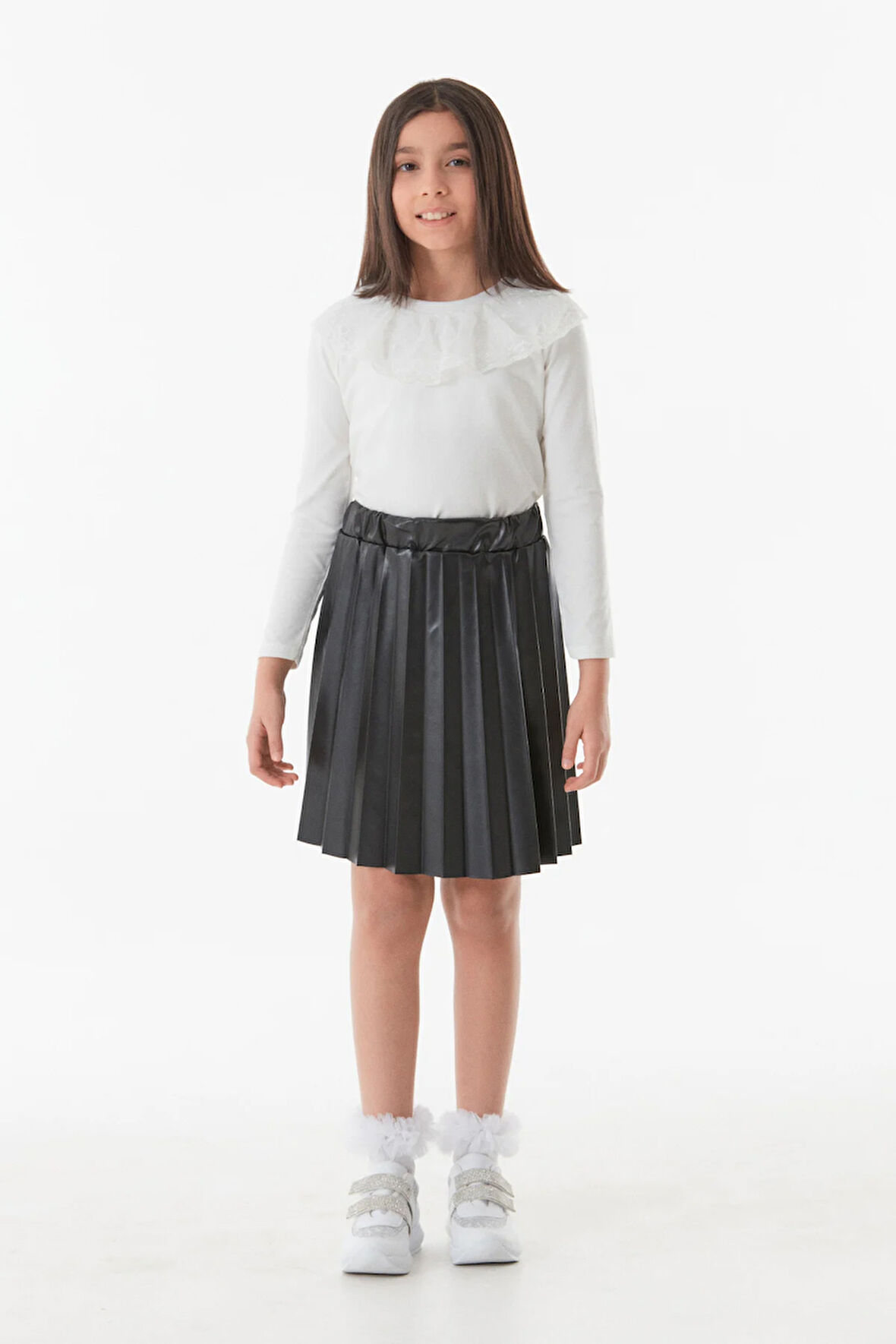 Suni Deri Beli Lastikli Kız Çocuk Etek