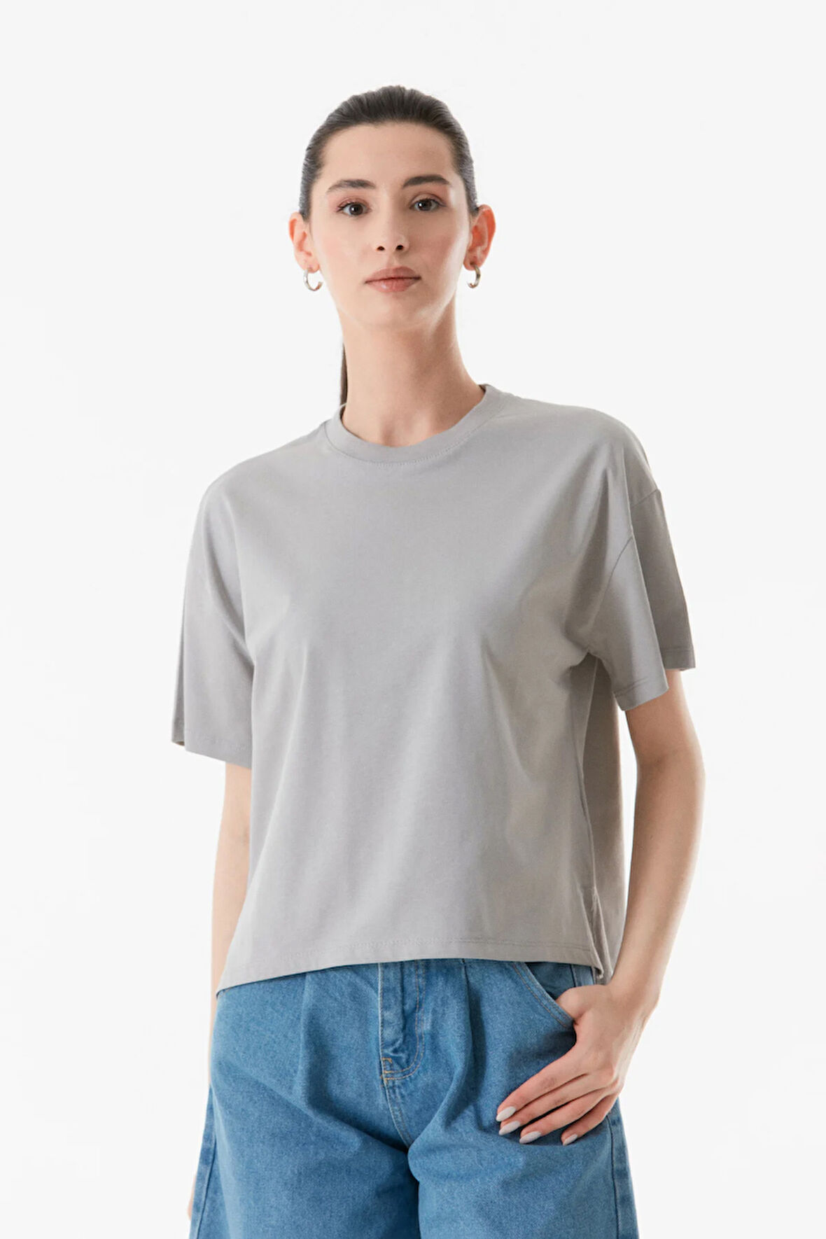 Basic Bisiklet Yaka Oversize Tişört